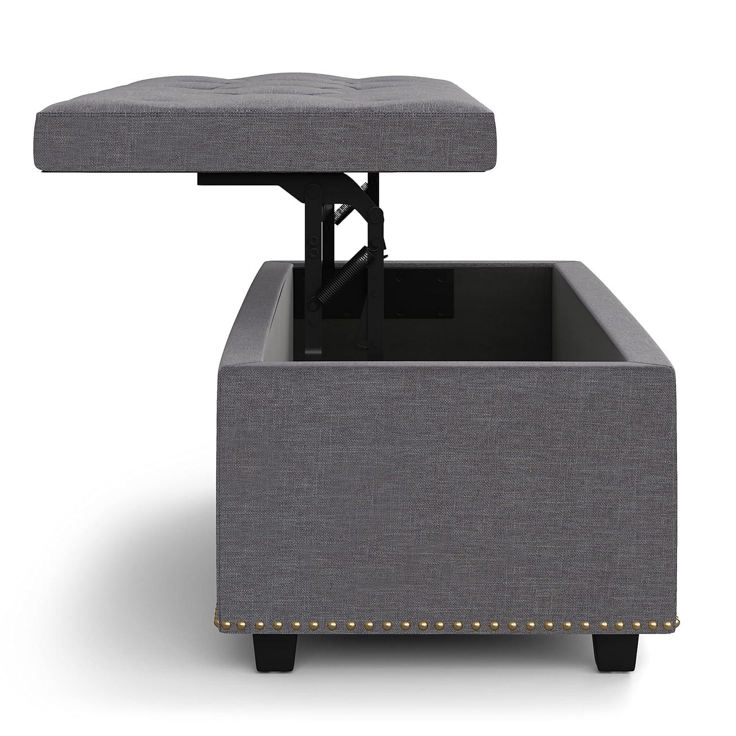 Simpli Home Hamilton 44"W Upholstered Lift-Top Storage Ottoman with Nailhead Trim and Tufted Detailing
