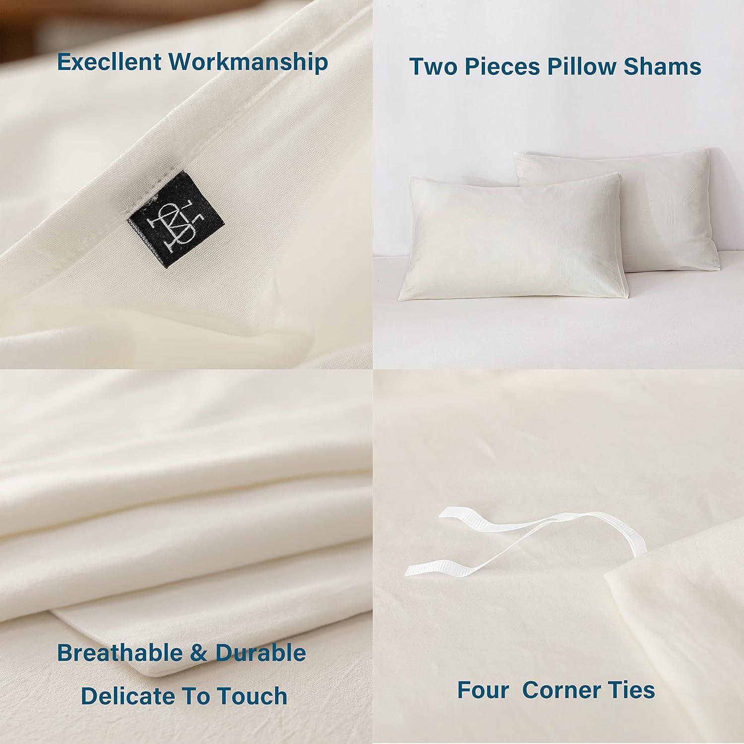 HeimenAogo Egyptian Cotton Duvet Cover Set King, Ultra Soft and Breathable Comforter Cover with Zipper Closure, High Thread Count Long Staple Cotton Blanket Cover 3pcs, Off-White