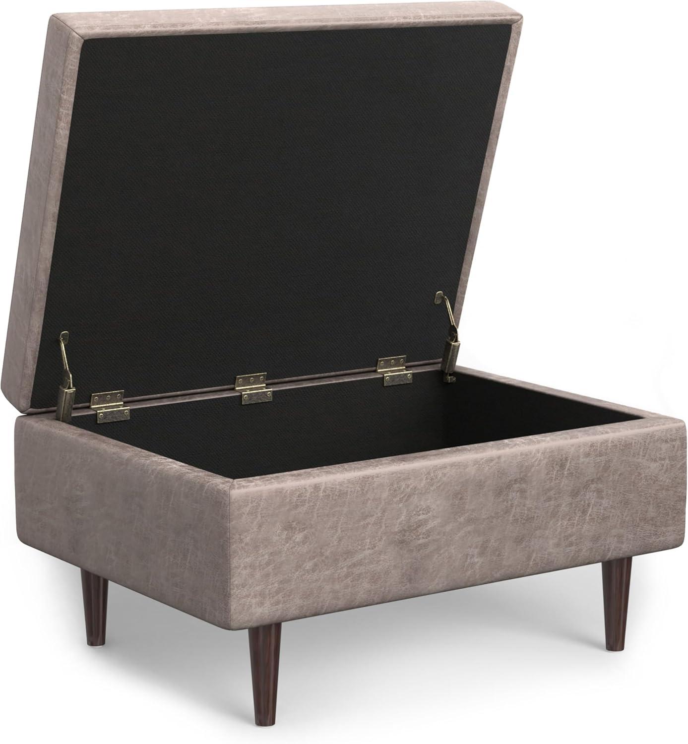 Simpli Home Shay 34"W Upholstered Coffee Table Storage Ottoman with Lift Top and Tufted Detailing