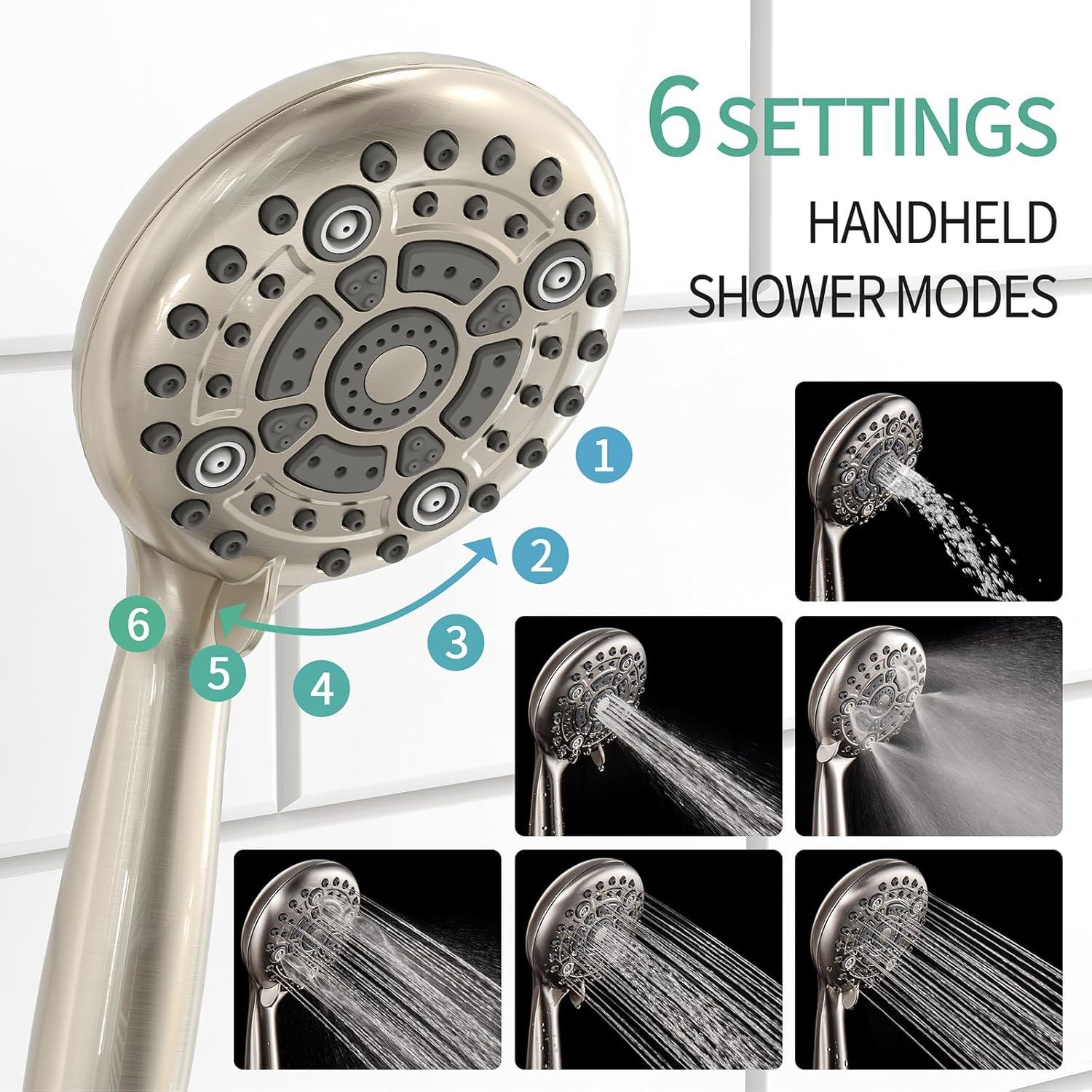 SR SUN RISE Shower Faucet - 8 Inch Multifunctional High Pressure Shower Head System with Handheld Shower Head Fixtures - Valve Included - Brushed Nickel