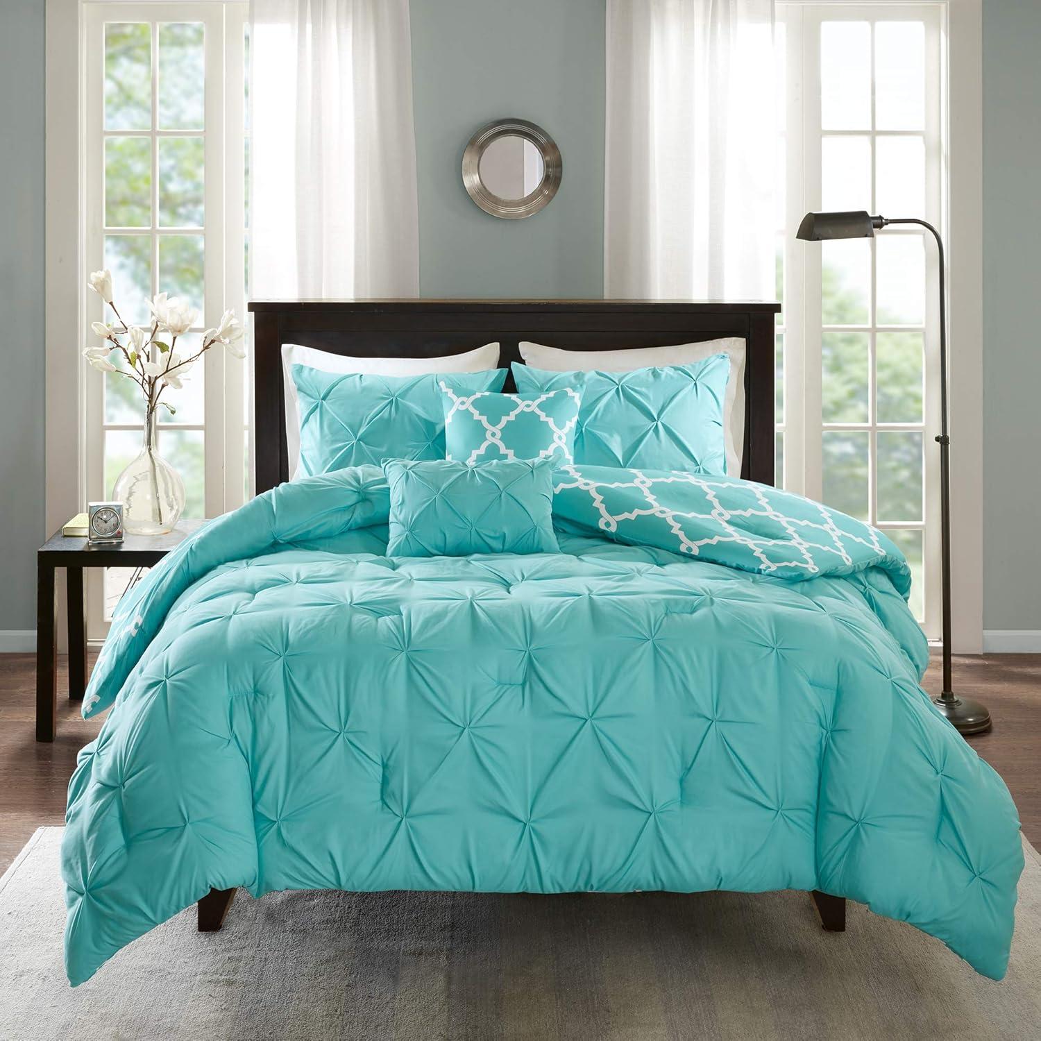 King Aqua and Grey Reversible Microfiber Comforter Set