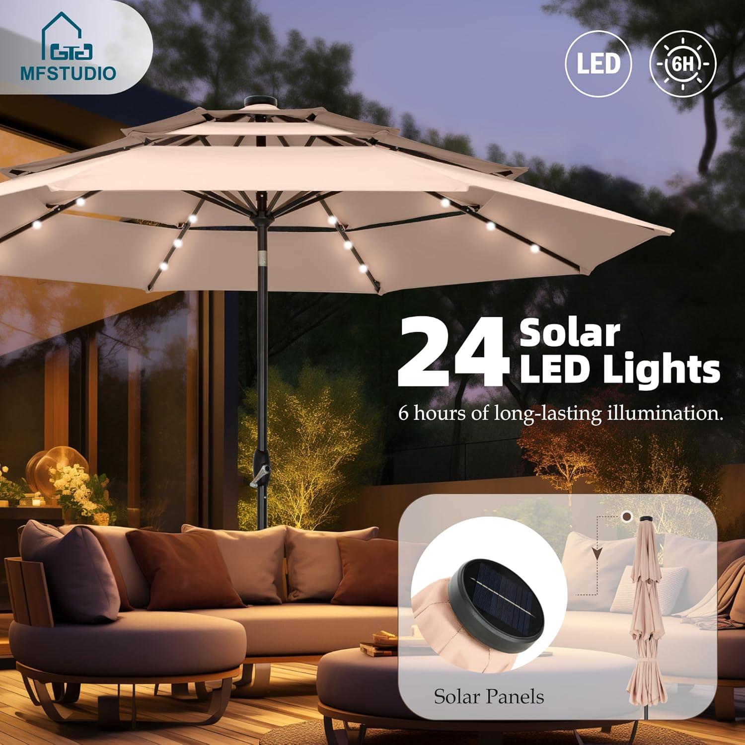 10ft Orange Red Polyester 3-Tier Vented Patio Umbrella with Auto-Tilt