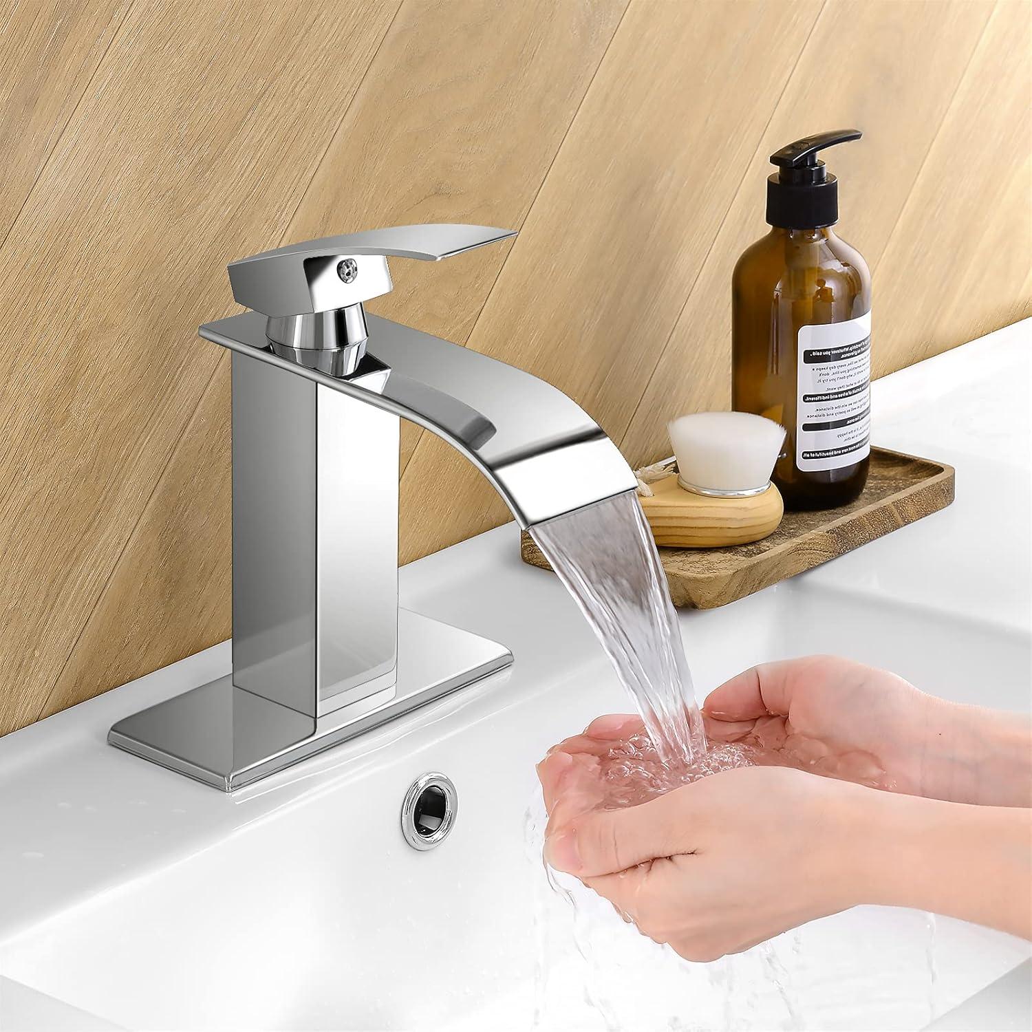 Chrome Modern Single Handle Waterfall Bathroom Faucet