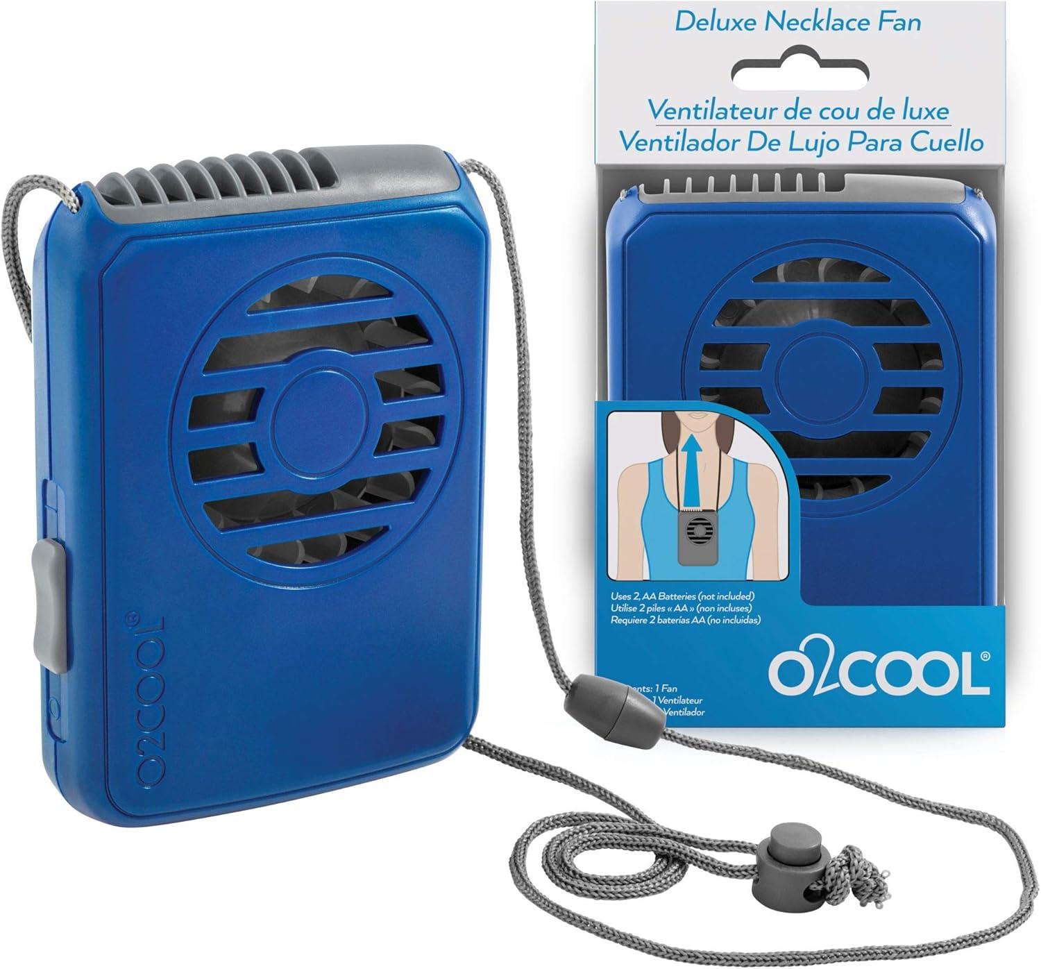 O2COOL Battery Powered Deluxe Necklace Fan for Personal Cooling with Adjustable Lanyard (Blue)