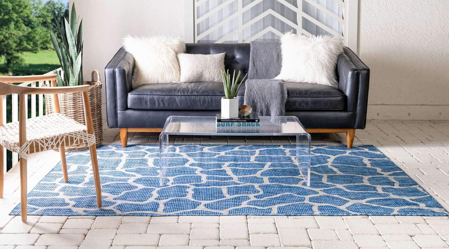 Unique Loom 5' 1 x 8' 0 Rectangle Indoor/Outdoor Safari Blue Area Rug