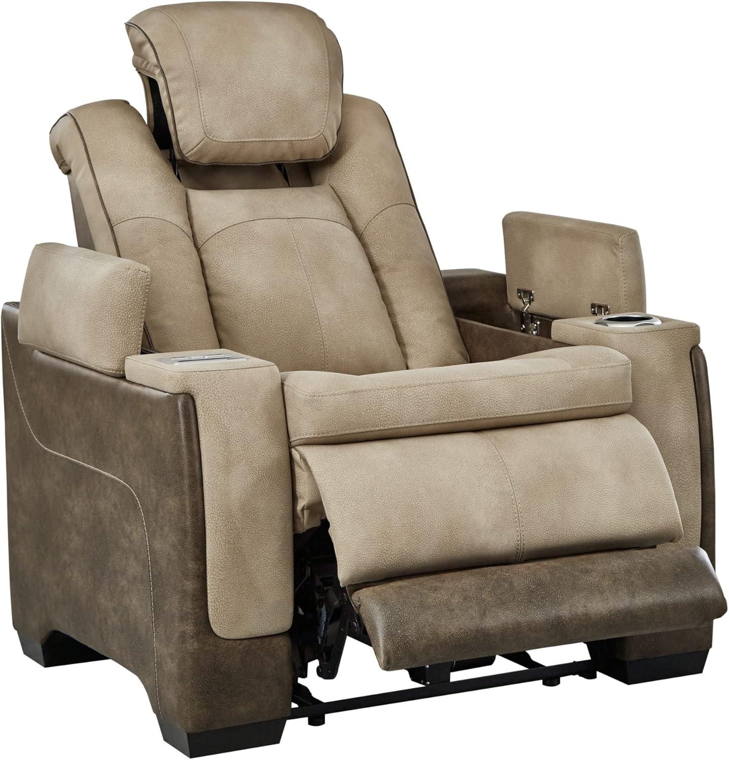 Sand Faux Leather Contemporary Power Recliner with USB Charging