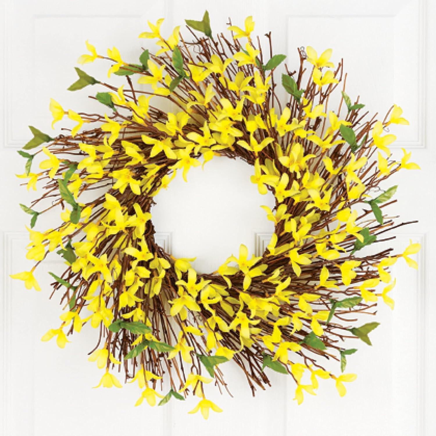 Collections Etc Spring forsythia Floral Wreath, 22", Silk