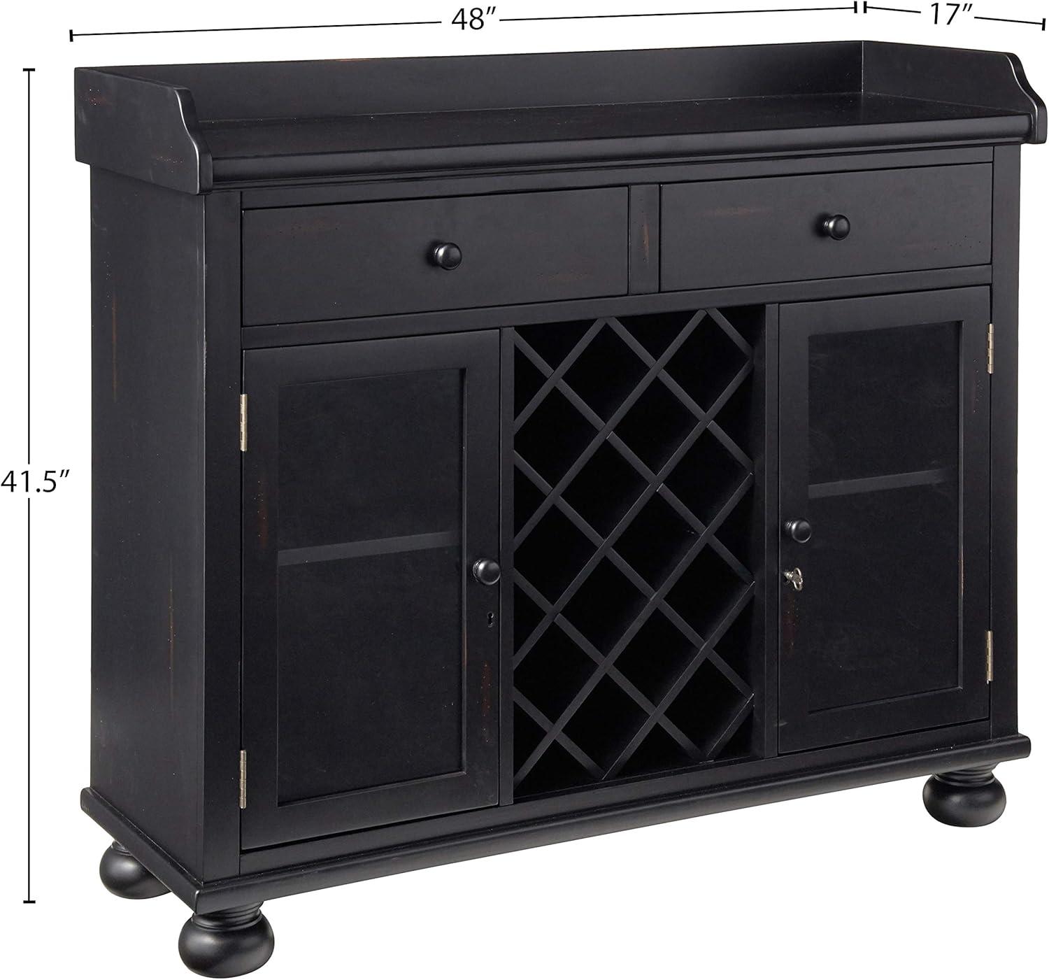 Worn Black 41" Hardwood Wine and Bar Console