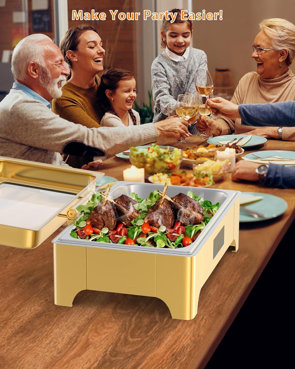 Gold Stainless Steel 9QT Electric Chafing Dish with Touch Screen