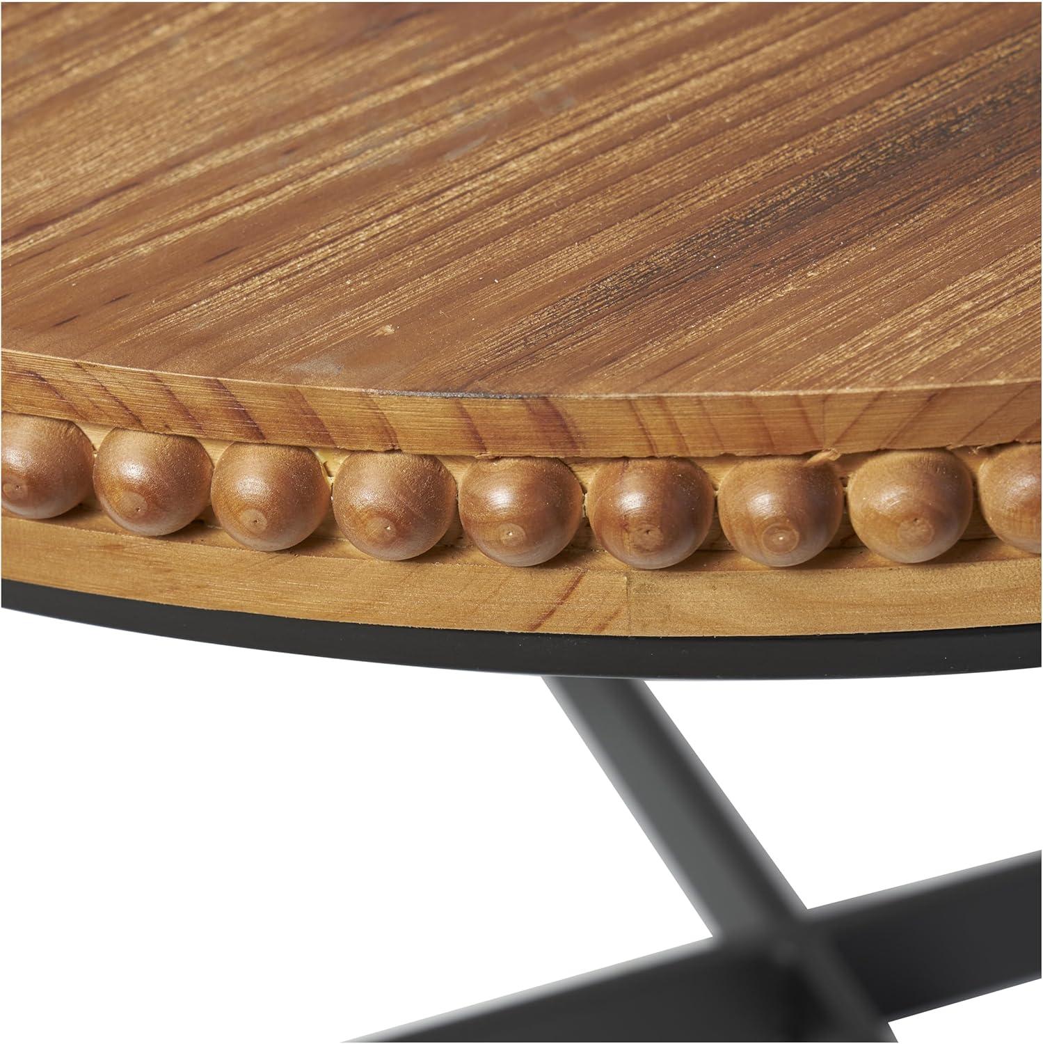 DecMode 30" x 16" Brown Wood Beaded Coffee Table with Metal X-Shaped Base, 1-Piece