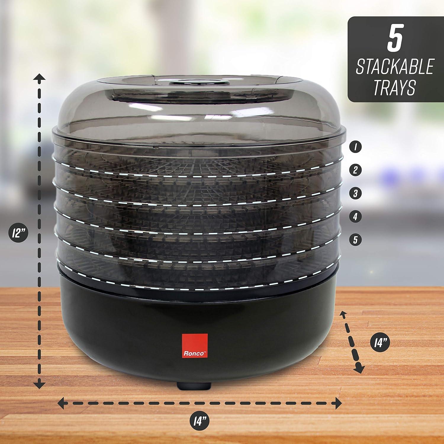 Ronco Beef Jerky Machine with 5 Stackable Trays, Easy-to-Use Dehydrator and Food Preserver Black