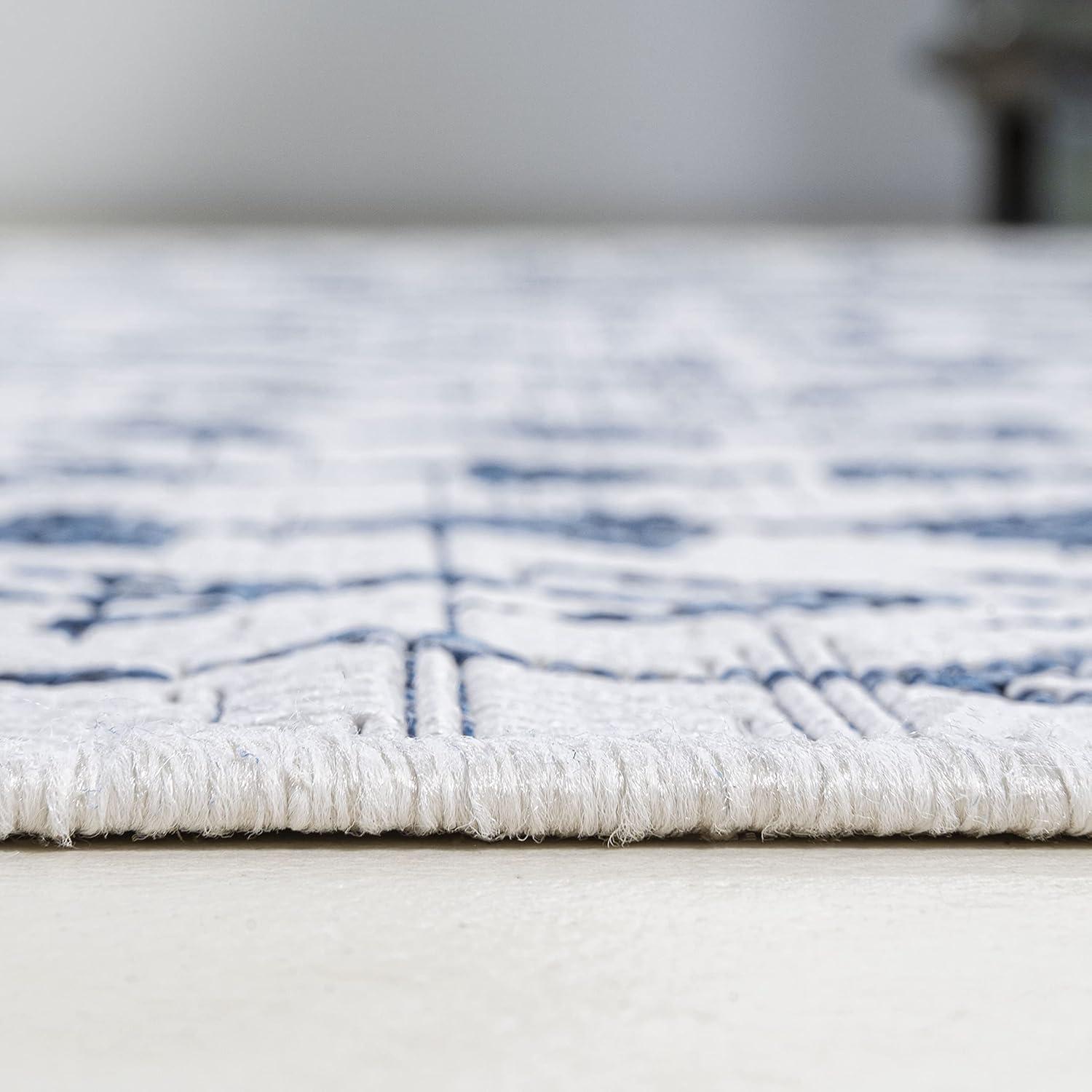 3'x5' Tokay Bohemian Styled Geometric Indoor/Outdoor Area Rug, Ivory/Blue - JONATHAN Y