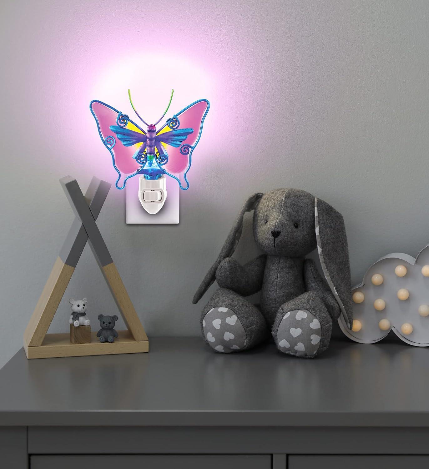 Puzzled Butterfly Glass Art Night Light, Plug In Decorative Socket Lamp