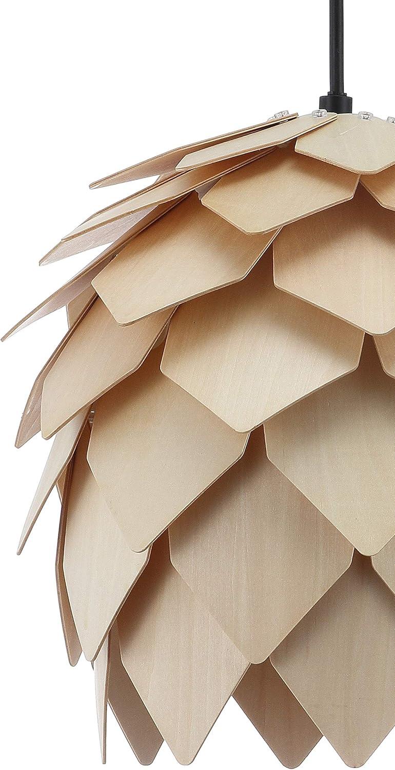 HOZO JYL6125A Simon 11.75" Pinecone Wood LED Pendant Contemporary Dimmable Adjustable Dining Room Living Room Kitchen Foyer Bedroom Hallway, Natural