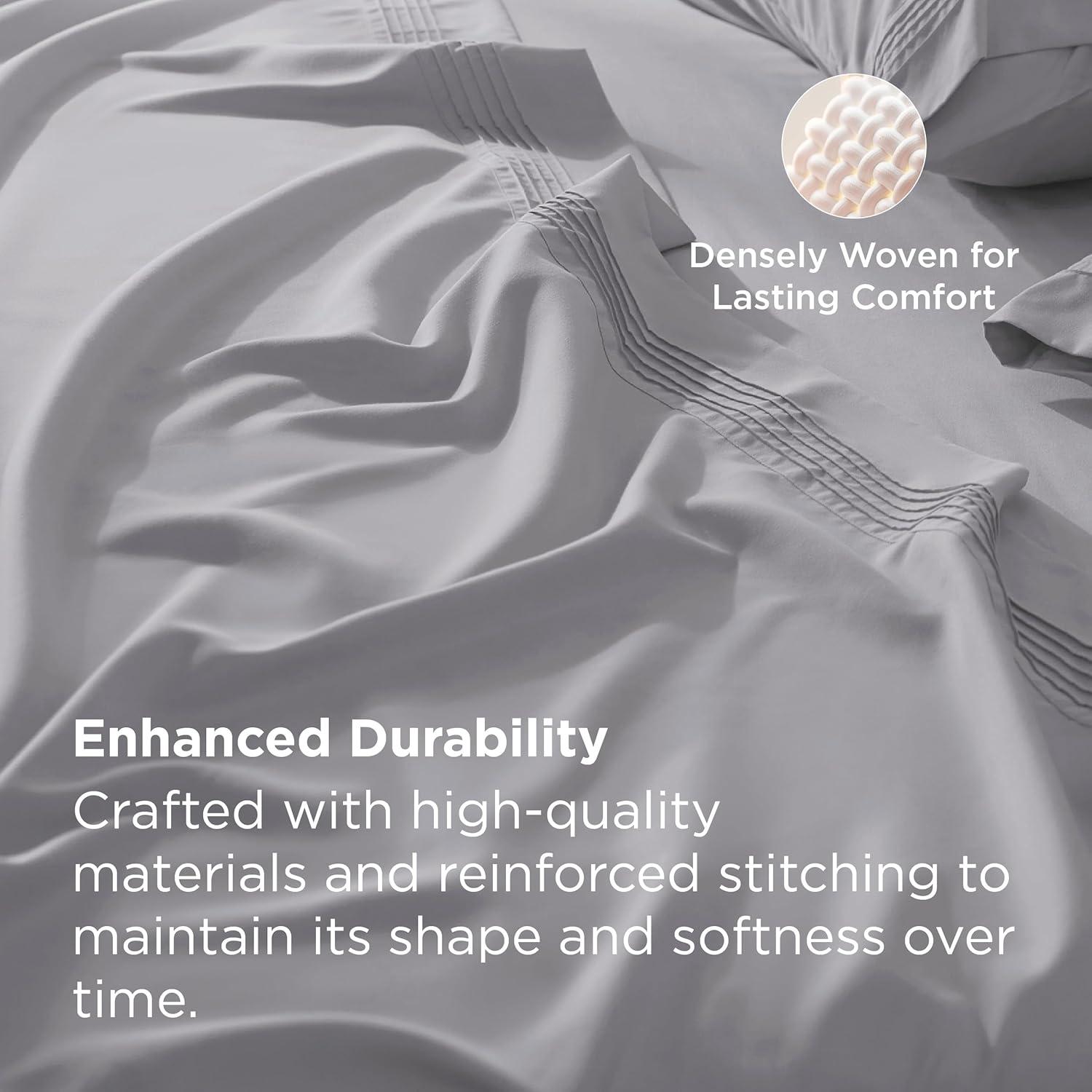 Bedsure Deep Pocket Twin Sheets Set - Fits Mattresses Up to 21 Inches Thick -3 Piece GentleSoft Bed Sheets, Moisture Wicking, Soft & Cooling Bedsheet & Pillowcases, Easy & Secure Fit, Light Grey
