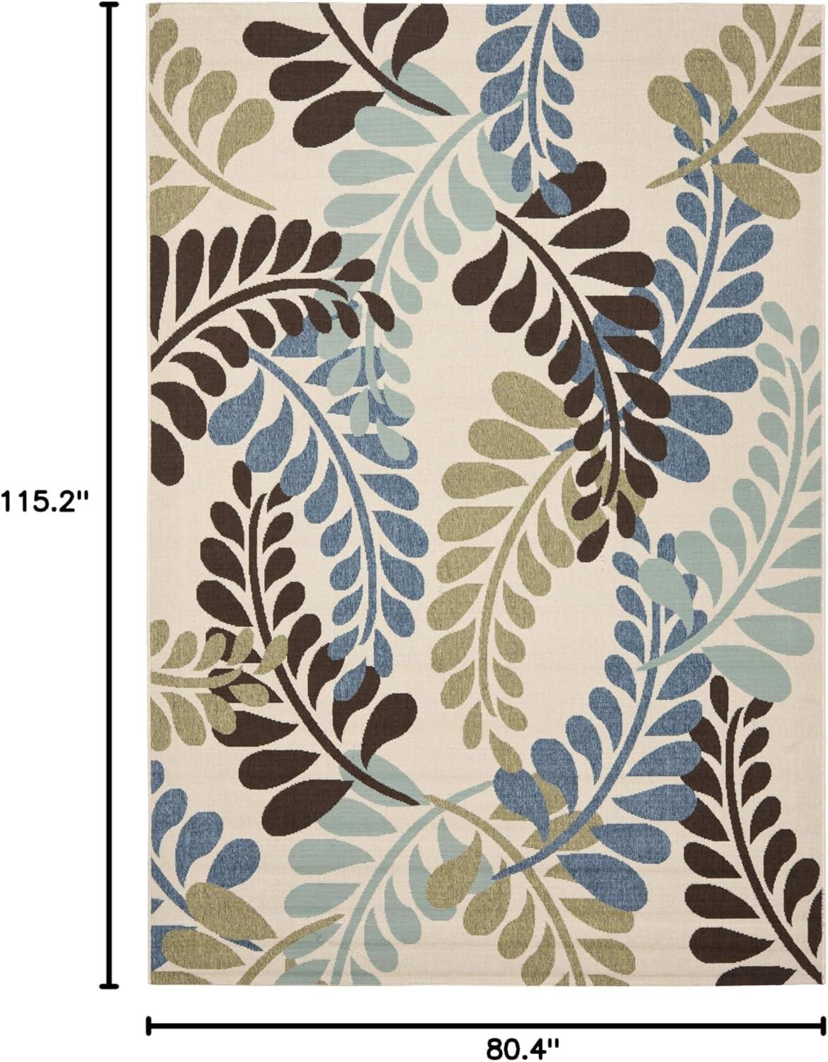 SAFAVIEH Veranda Earleen Floral Indoor/Outdoor Area Rug, 6'7" x 9'6", Cream/Aqua