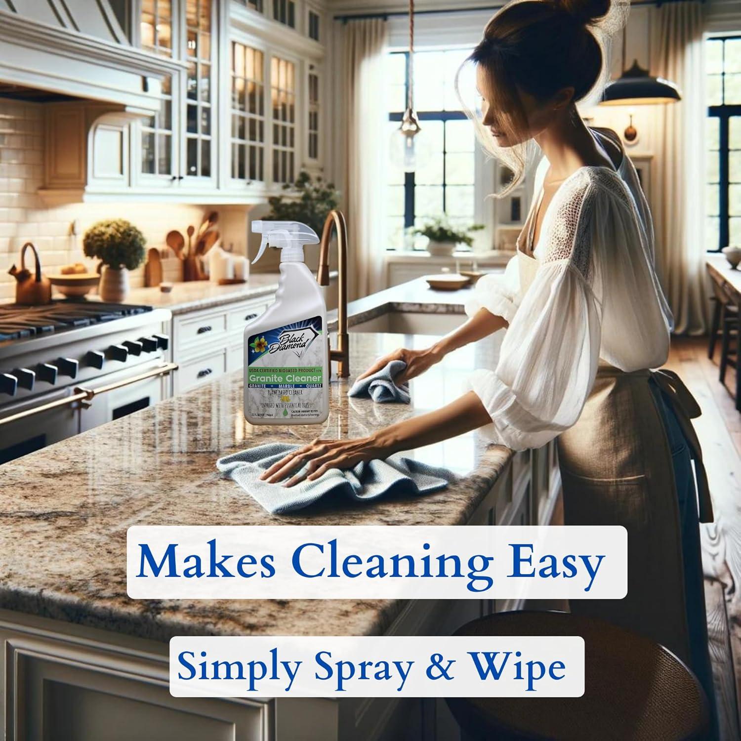 Black Diamond Stoneworks Granite Counter Cleaner: USDA Certified BIOBASED- Safe for Granite and other stone countertops. Safe for food contact formula to keep your countertops looking fresh and clean!