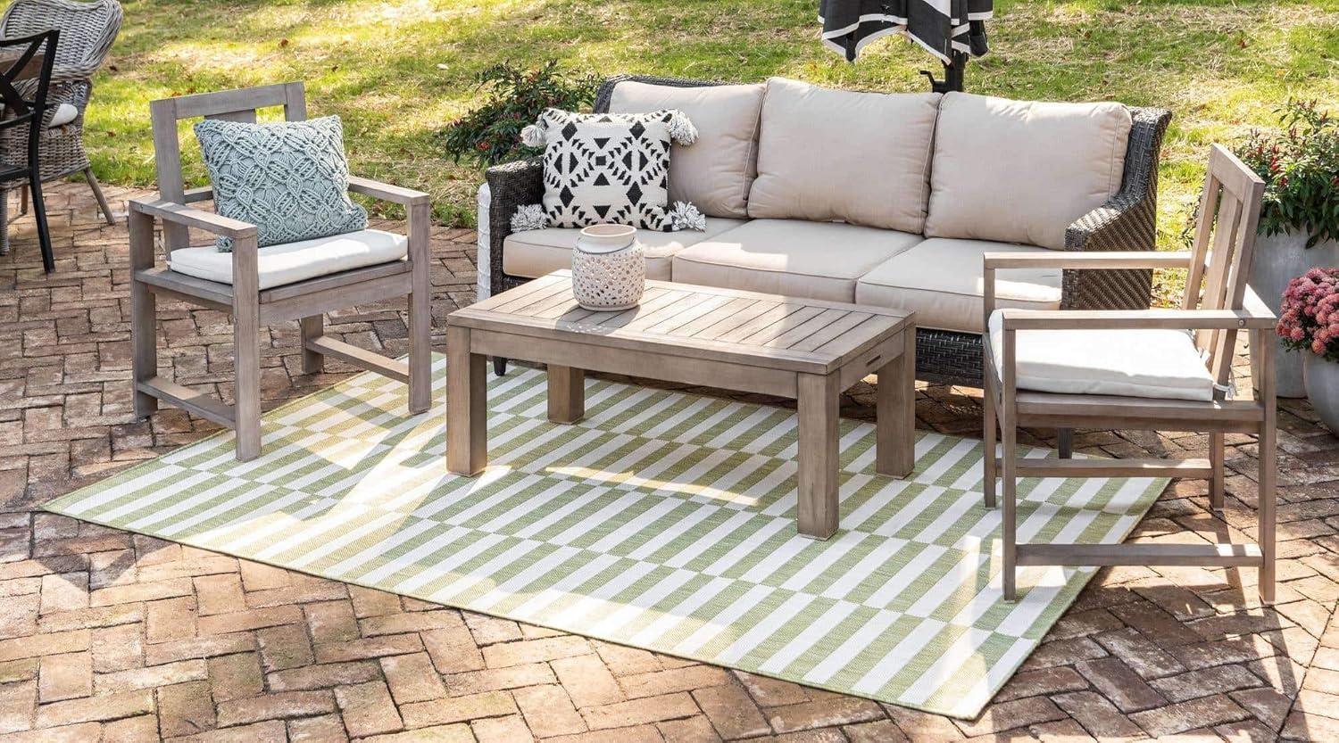 Unique Loom Outdoor Striped Collection Area Rug - Striped (5' 1" x 8' Rectangle Green/Ivory)