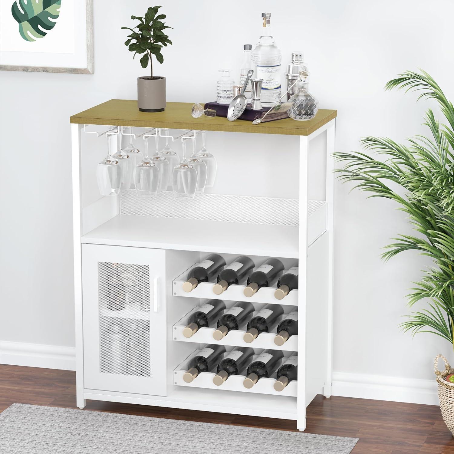 White MDF and Iron Wine Bar Cabinet with Storage