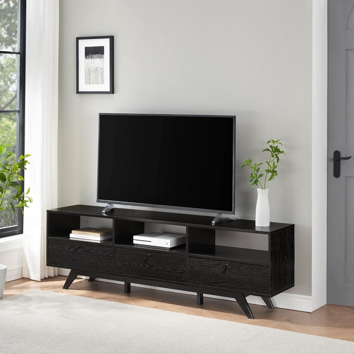 Walker Edison Mid-Century Modern Storage TV Stand for TVs up to 80”, Black
