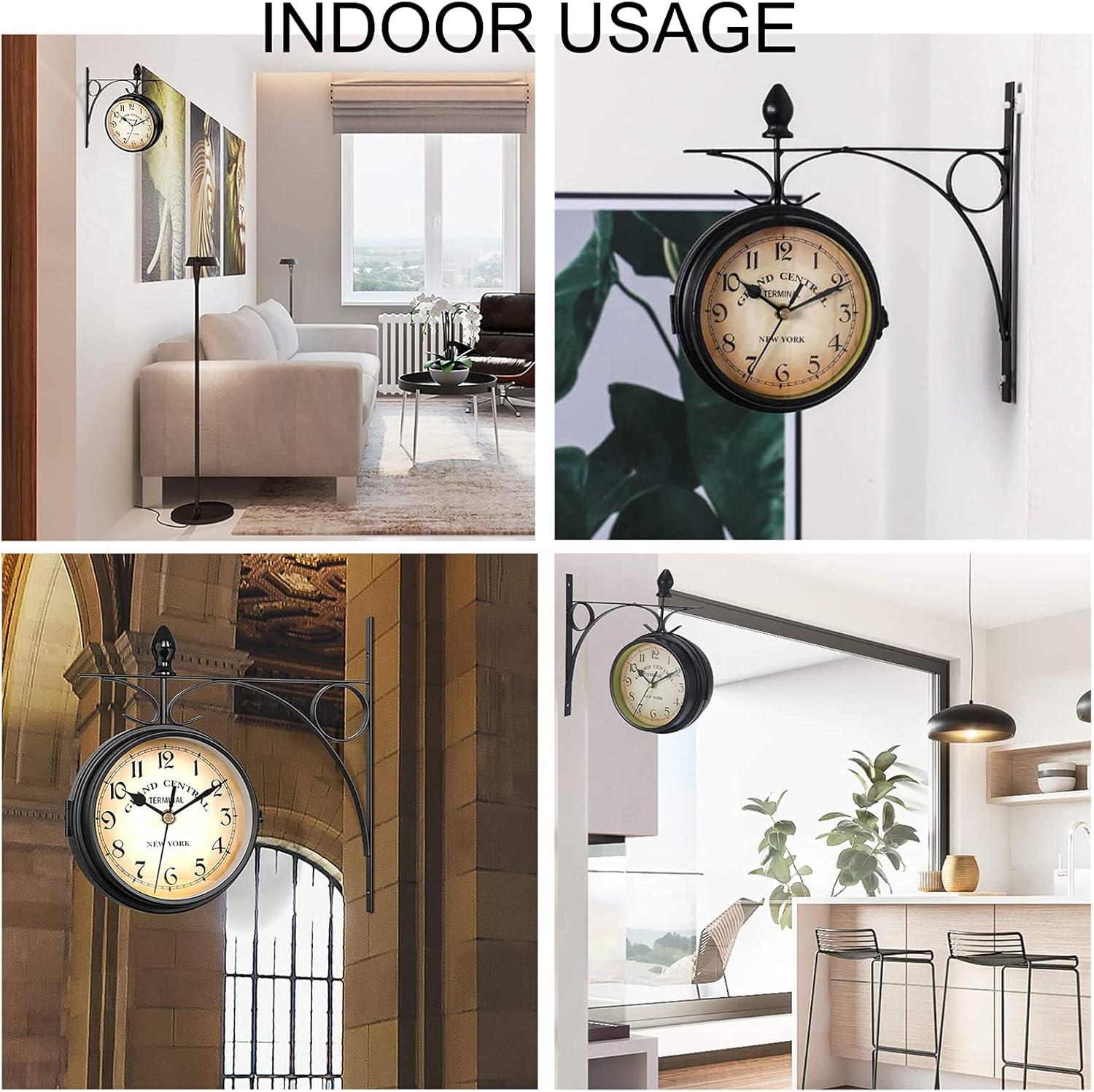 Retro Double-Sided Garden Wall Clock,Vintage Industrial Two Sides Wall Hanging Clock for Indoor Decorative, Antique Style Creative Classic Wall Clocks Decoration Black 5inch