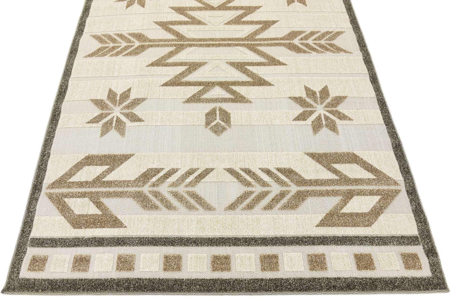 Beige and Brown Rectangular Striped Outdoor Rug