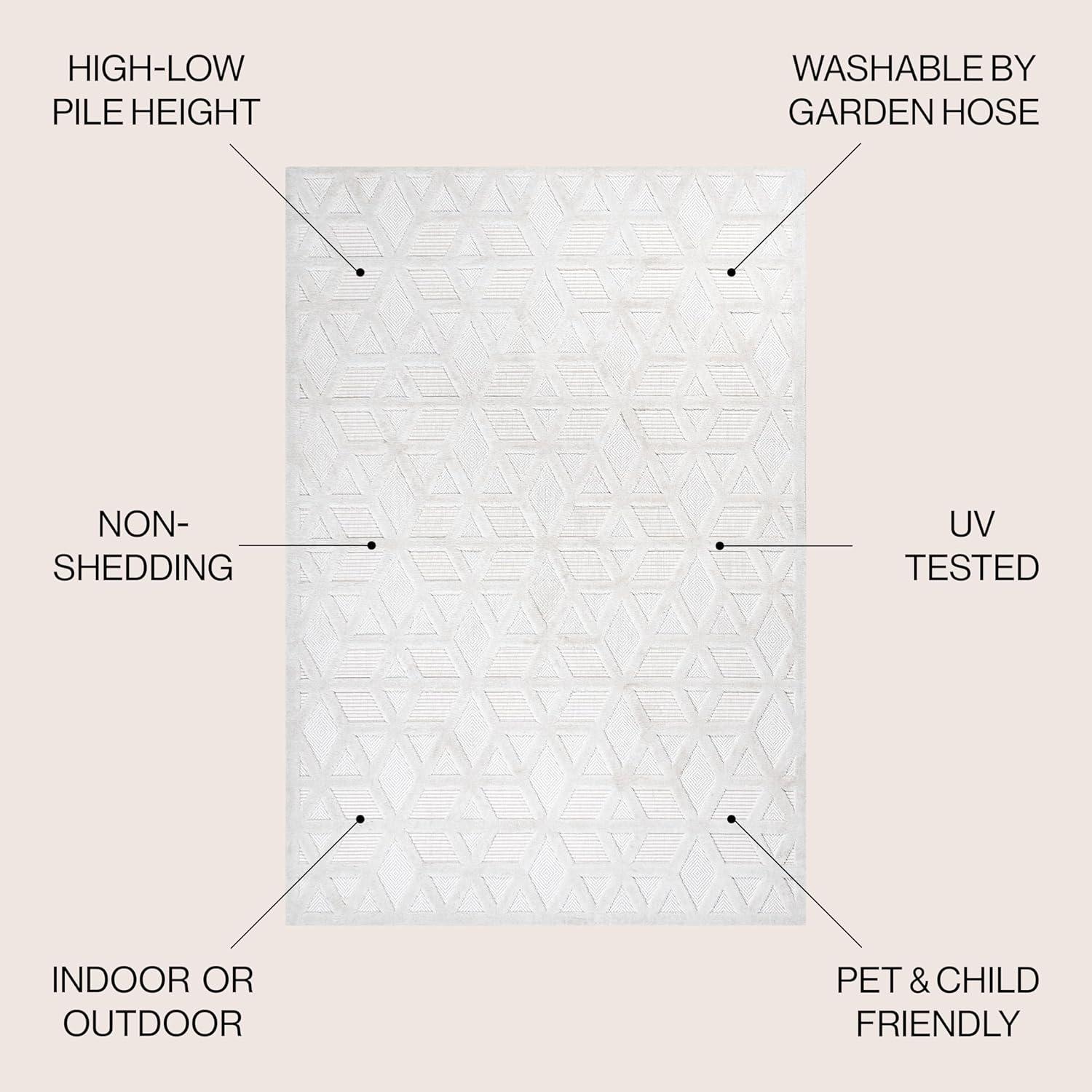 3'x5' Talaia Neutral Geometric Indoor/Outdoor Area Rug, Ivory - JONATHAN Y