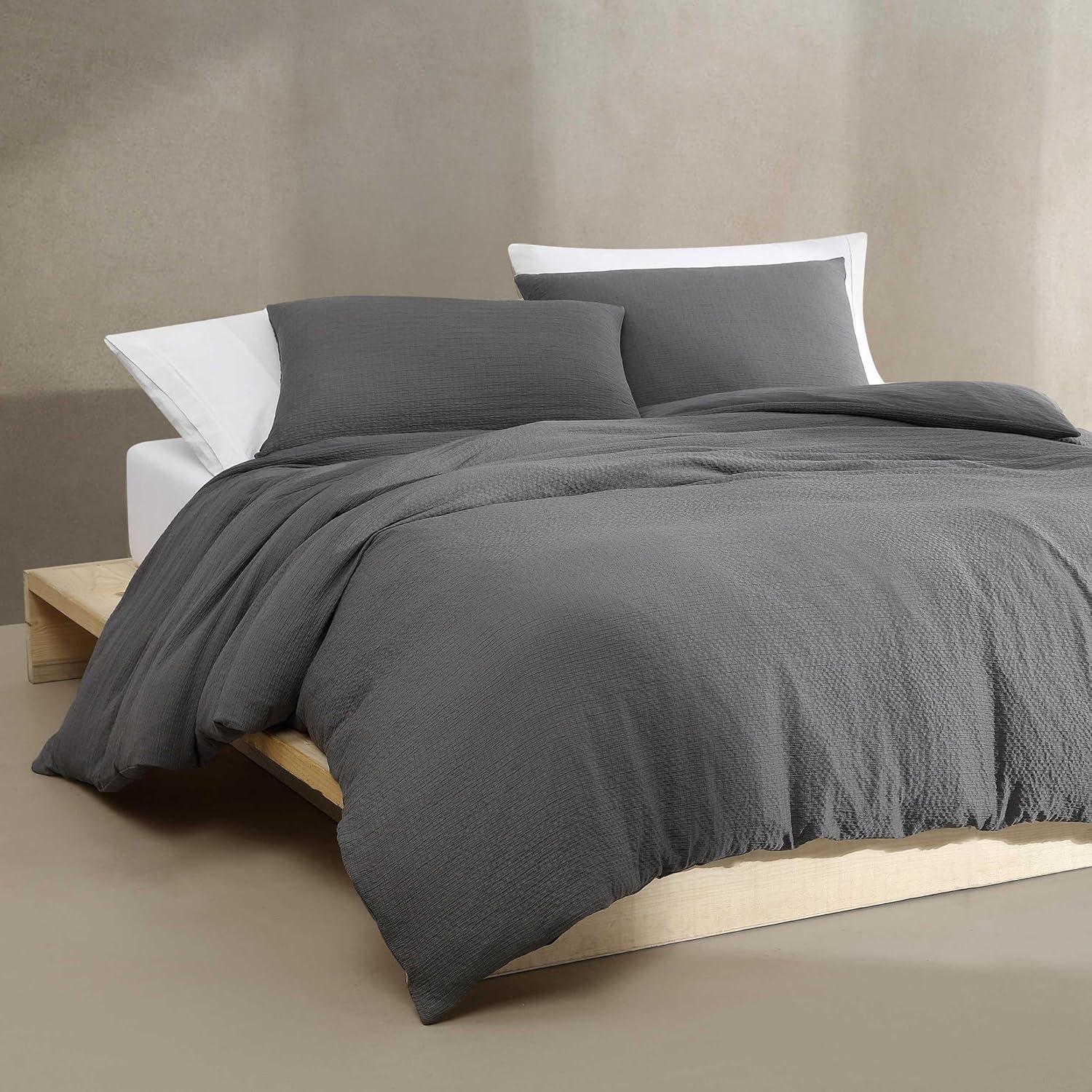 Gray Queen Seersucker 3-Piece Duvet Cover Set