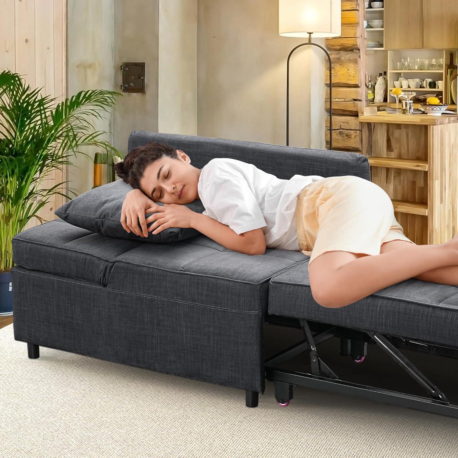 Ainfox 4-in-1 Convertible Sleeper Chair Bed Pull Out Sofa Bed Chaise Lounge for Home Office, Grey