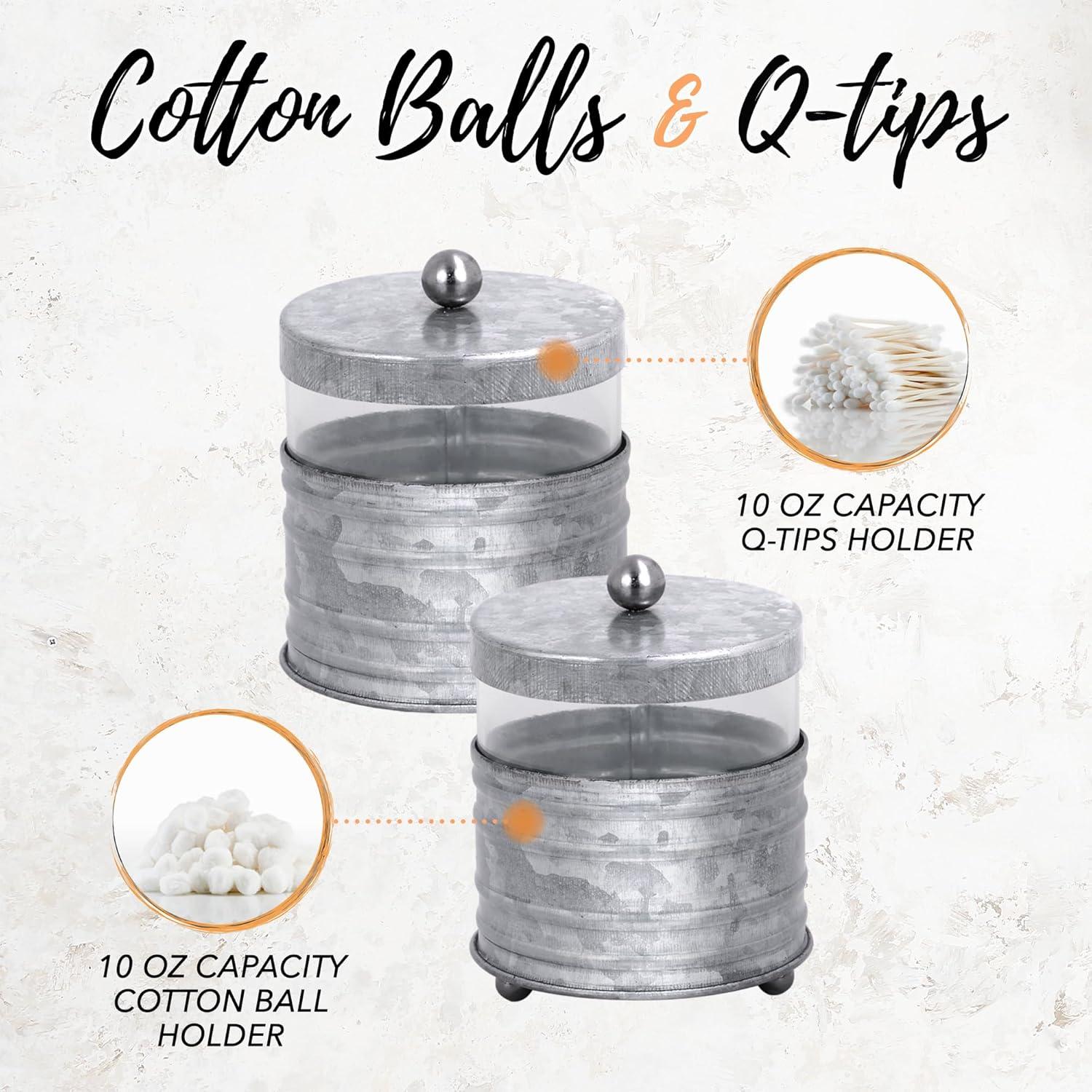 Autumn Alley Glass and Galvanized Bathroom Jars with Ball Handles – Farmhouse Qtip and Cotton Ball Storage
