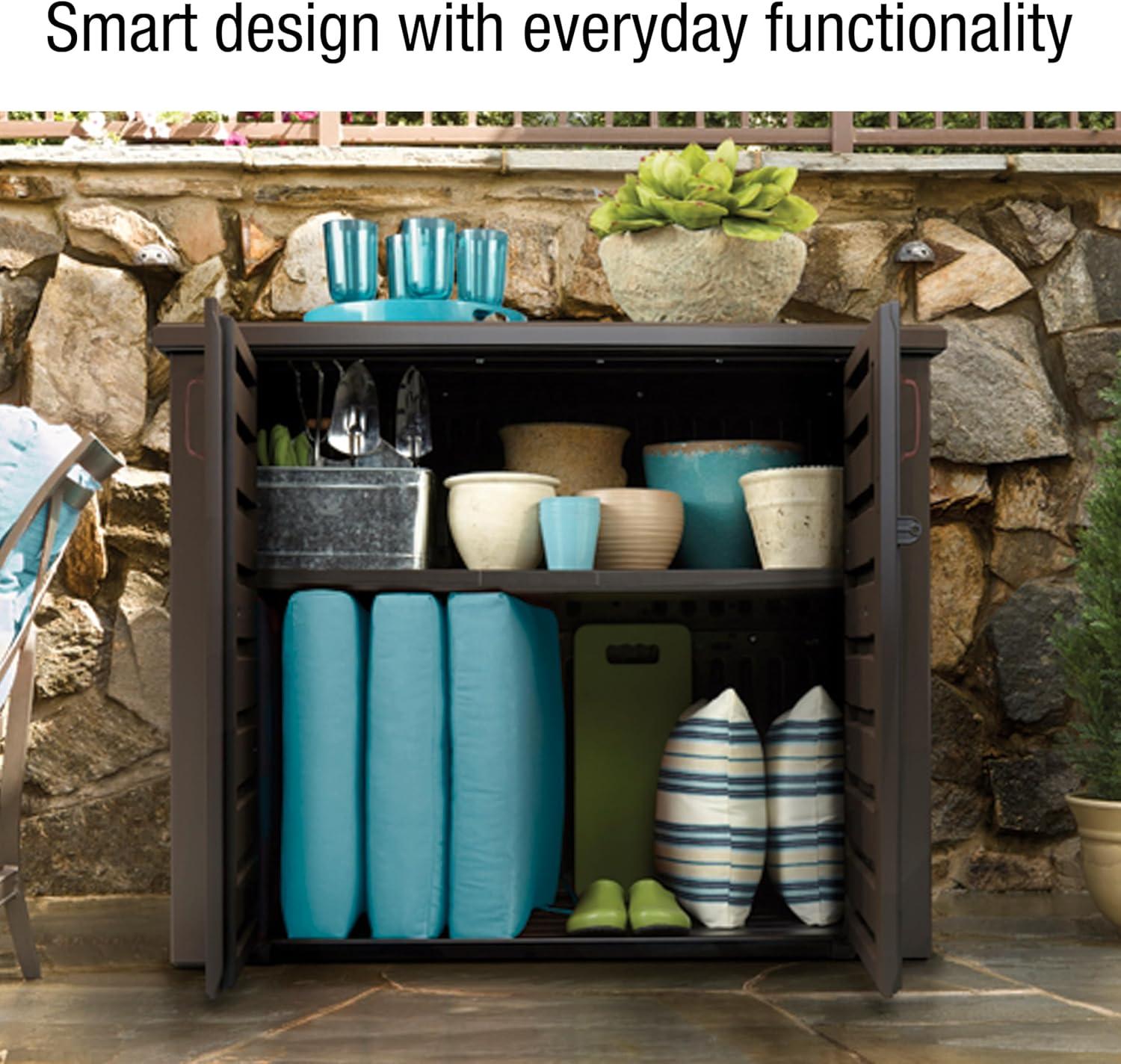 Rubbermaid Patio Chic Outdoor Resin Storage Cabinet, 123 Gallons, Dark Teak