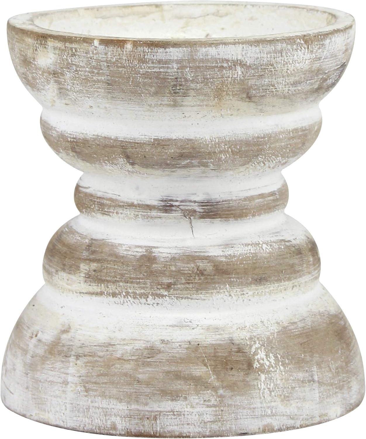 Coastal Cottage 4" Off-White Wood Pillar Candle Holder