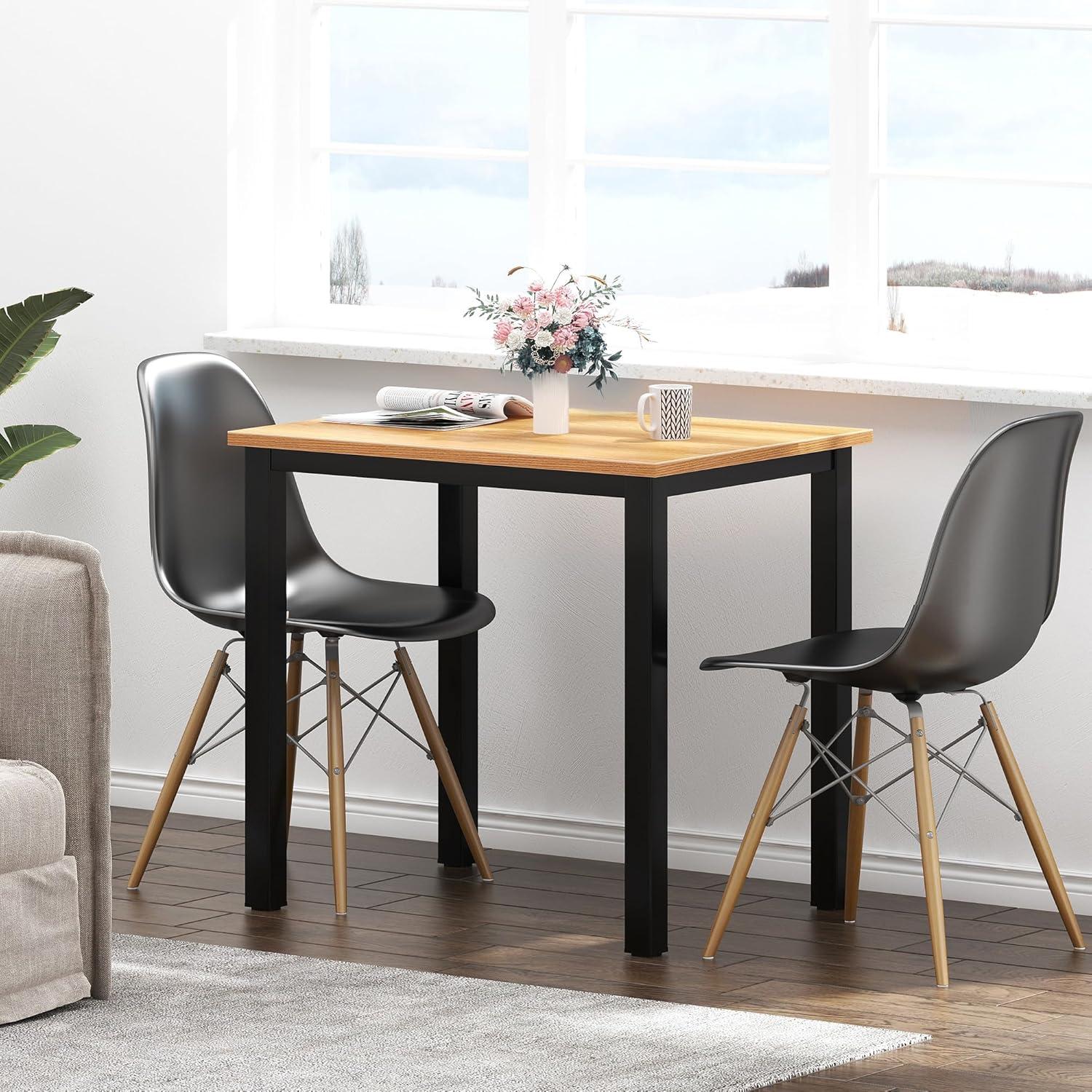 Teak and Black Rectangular Computer Desk with Drawer