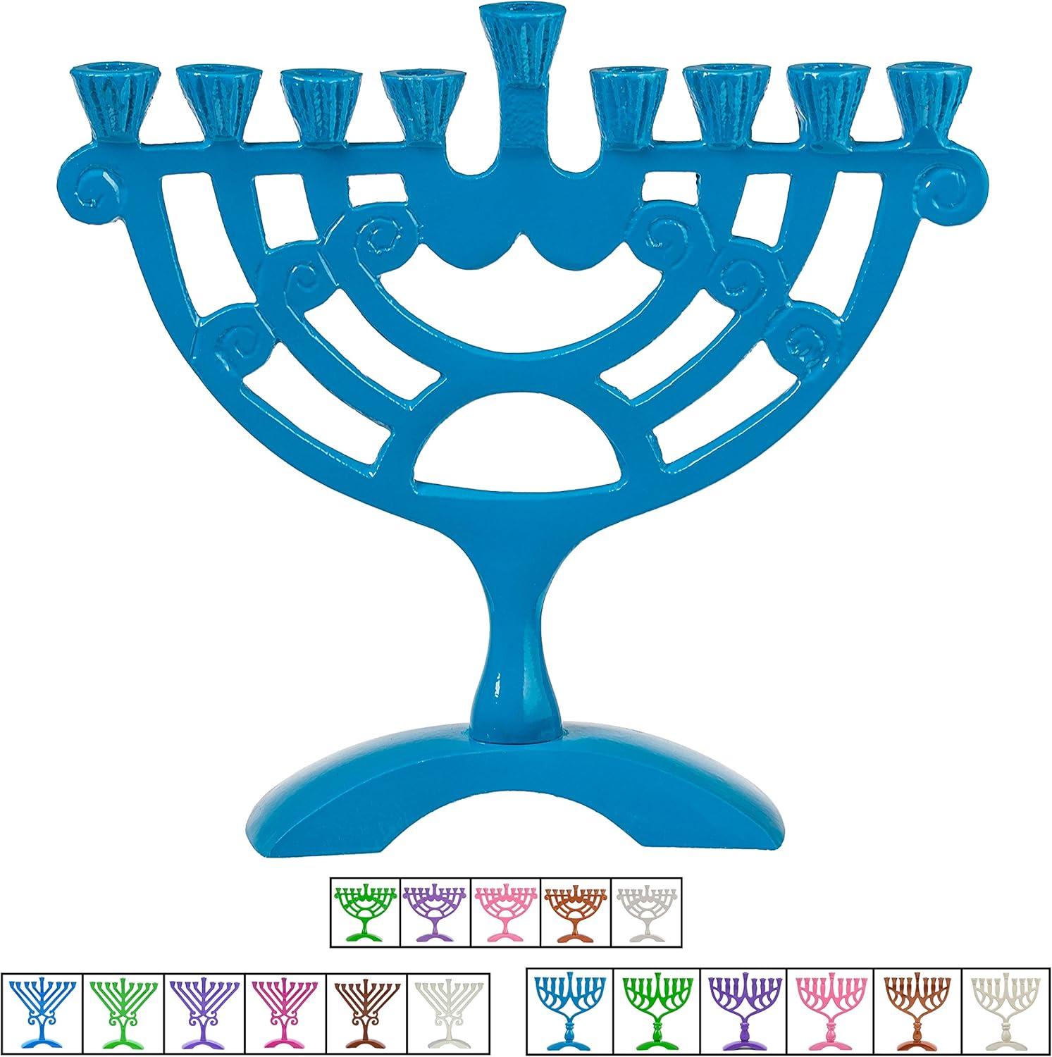 Blue Swirl 6" Metal Candle Menorah