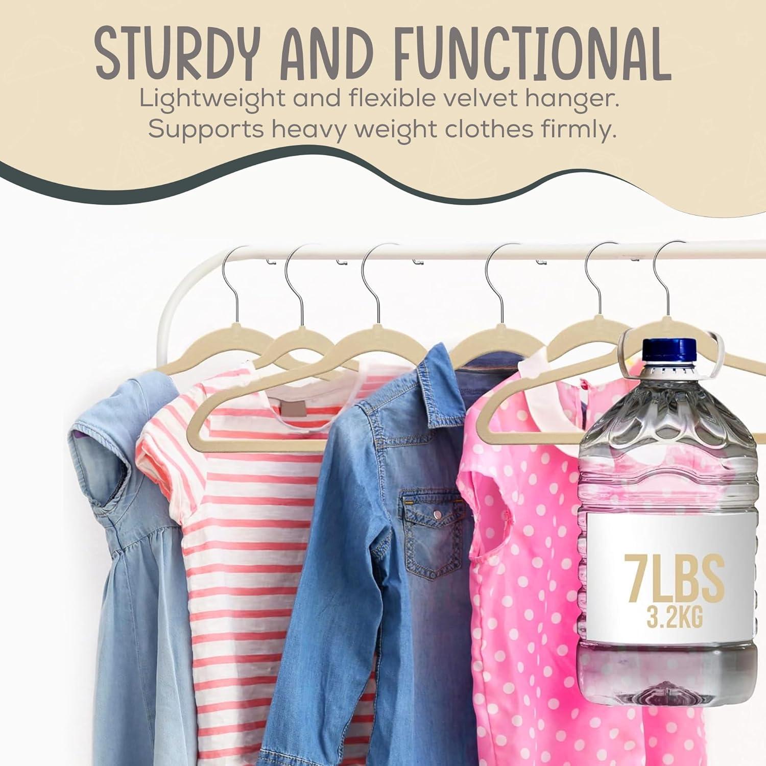 Ivory Velvet Kids Hangers 50 Pack - Perfect for Children’s Clothes, Space Saving Design With Soft Feel By TechZoo