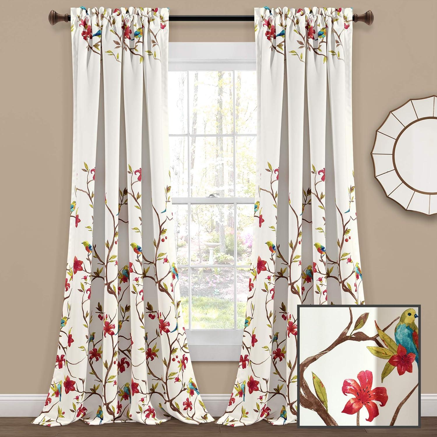 Set of 2 Neela Birds Light Filtering Window Curtain Panels - Lush Décor