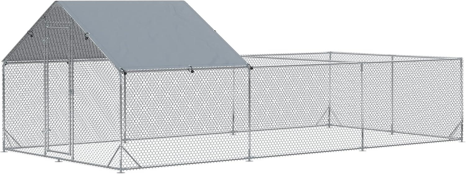 PawHut Large Chicken Coop Metal Chicken Run for Chickens with Waterproof and Anti-UV Cover, Spire Shaped Walk in Fence Cage Hen House for Outdoor and Yard Farm Use, 1" Dia, 23' x 6.6' x 6.4'