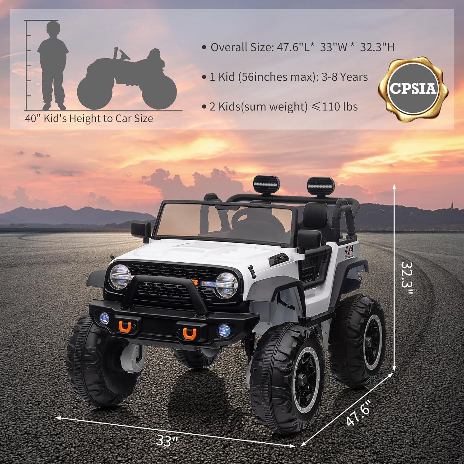 Yesfashion 24V Kids large Jeep 2 Seats SUV Ride on Car Ride on Truck with Remote Control, Electric 4*45W Motors Ride on Toys, with LED Light,Music,USB