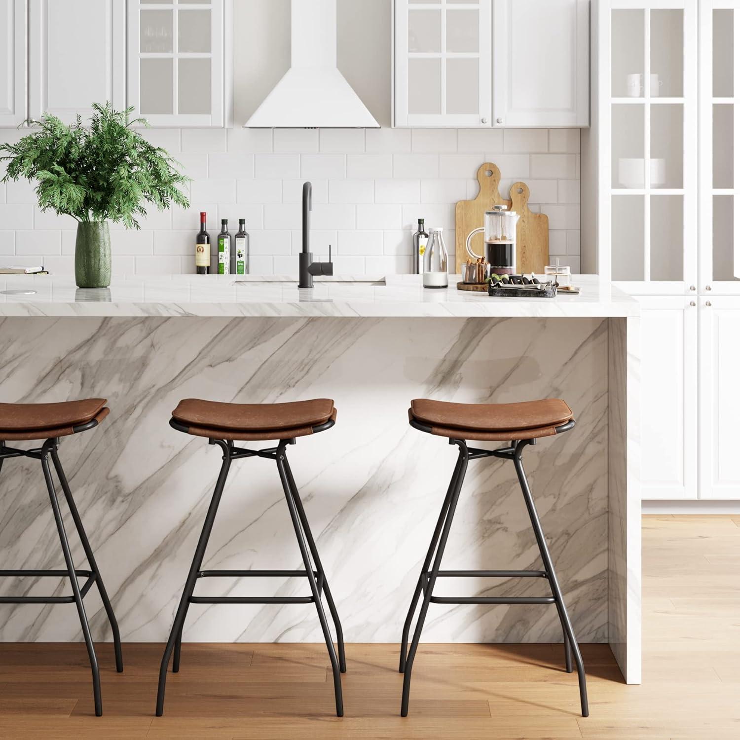 Dominique Upholstered Counter Height Barstool Distressed Dark Brown/Matte Black - Nathan James