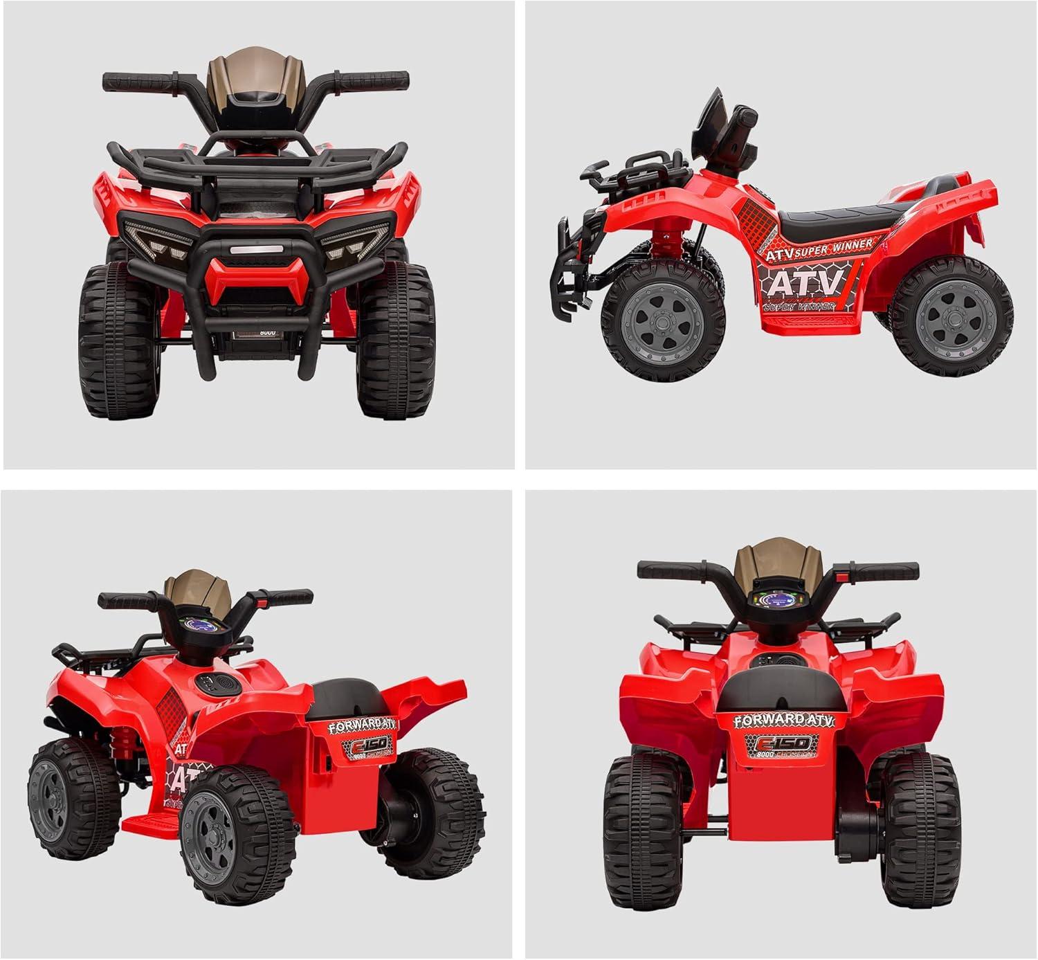 Aosom Kids ATV Four Wheeler Ride on Car, Motorized Quad, 6V Battery Powered Electric Quad with Songs for 18-36 Months, Red