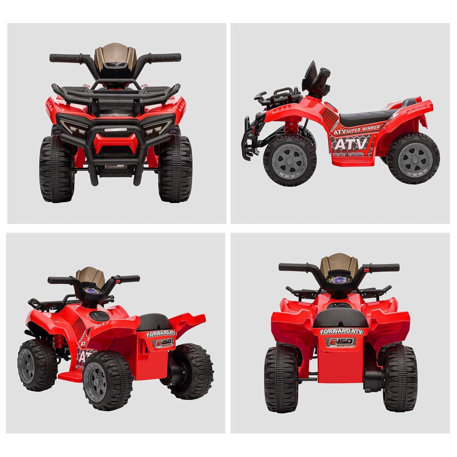 Aosom Kids ATV Four Wheeler Ride on Car, Motorized Quad, 6V Battery Powered Electric Quad with Songs for 18-36 Months, Red
