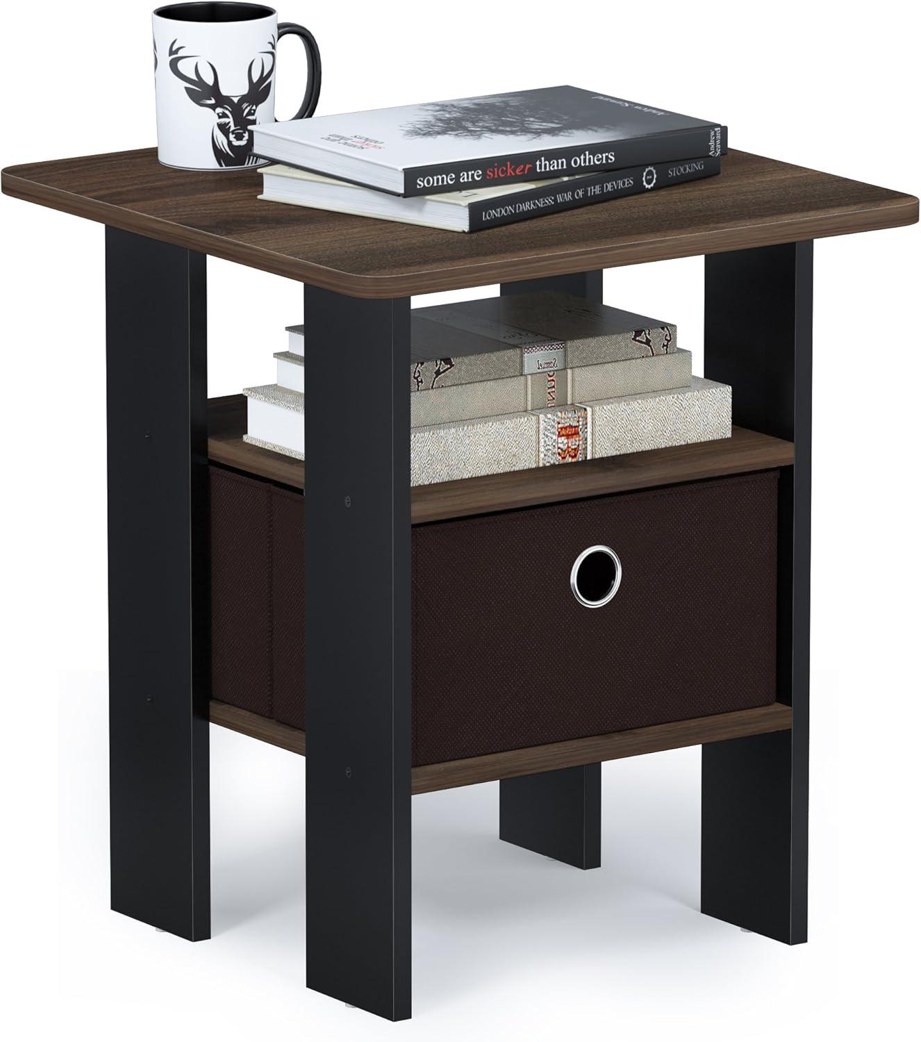 Furinno Andrey End Table Night Stand with Bin Drawer, Columbia Walnut/Dark Brown
