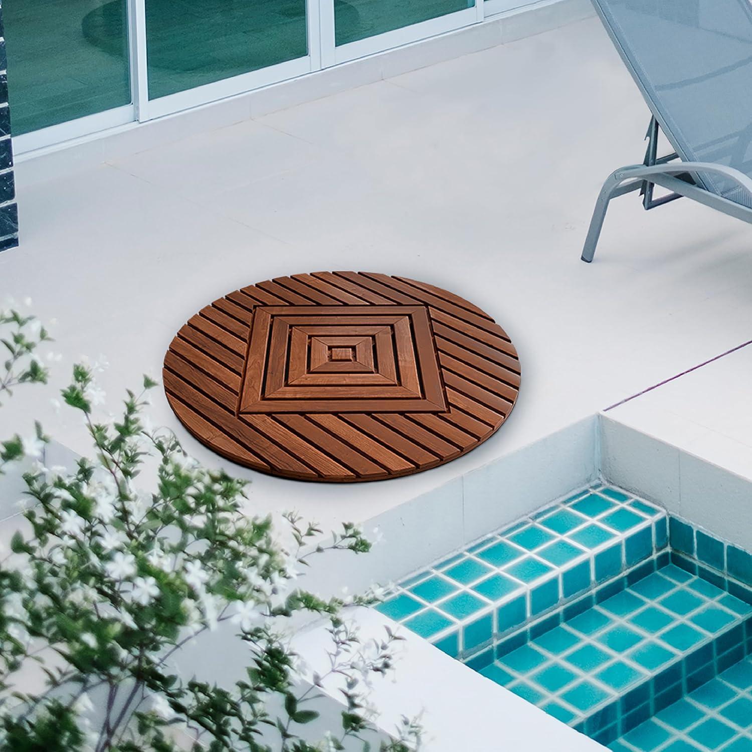 Extra-Large Round Teak Shower Mat with Teak Oil Finish