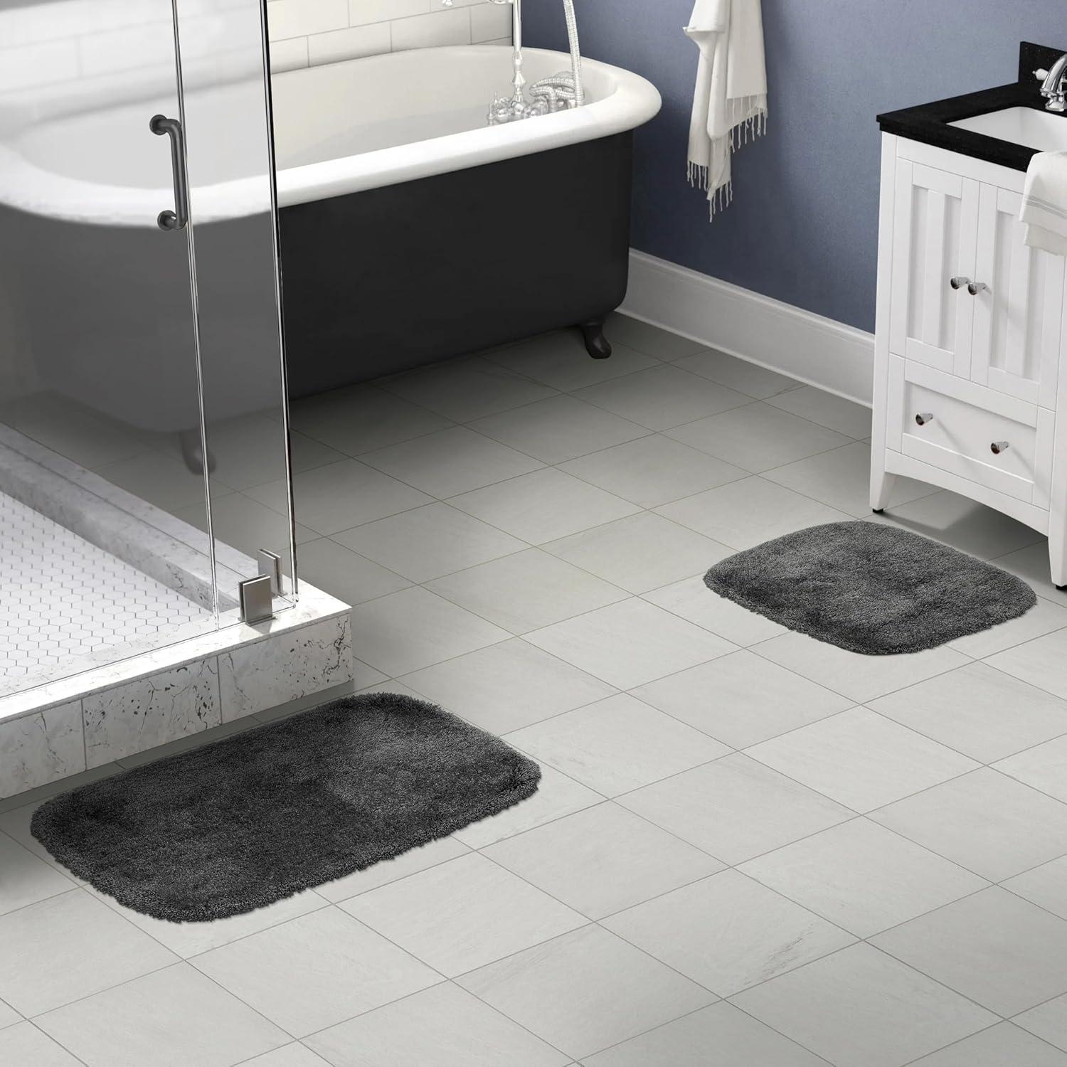 Dark Gray Ultra Plush Washable Nylon Bathroom Rug Set