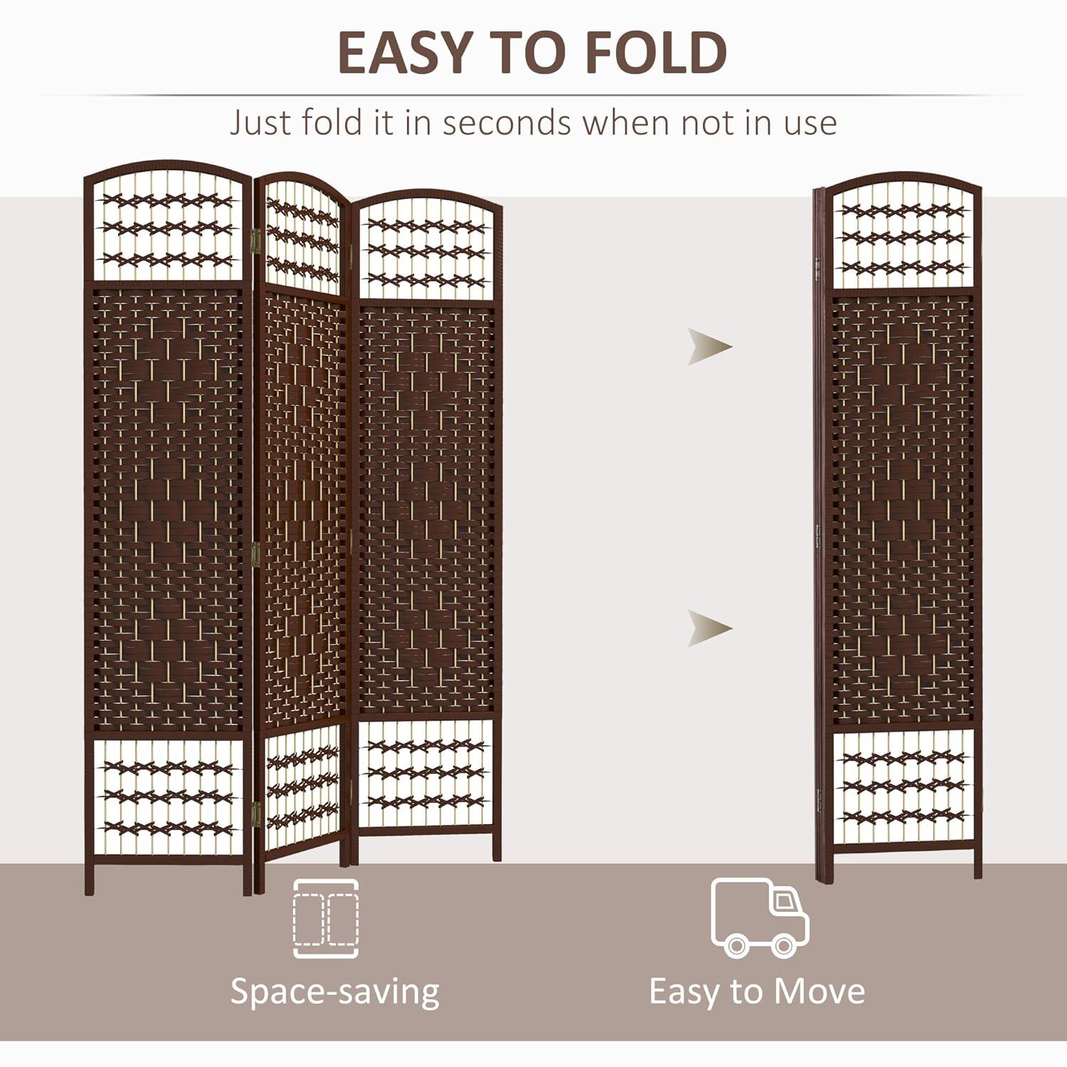 HOMCOM 3 Panel Room Divider, Folding Privacy Screen, 5.6' Room Separator, Wave Fiber Freestanding Partition Wall Divider, Brown