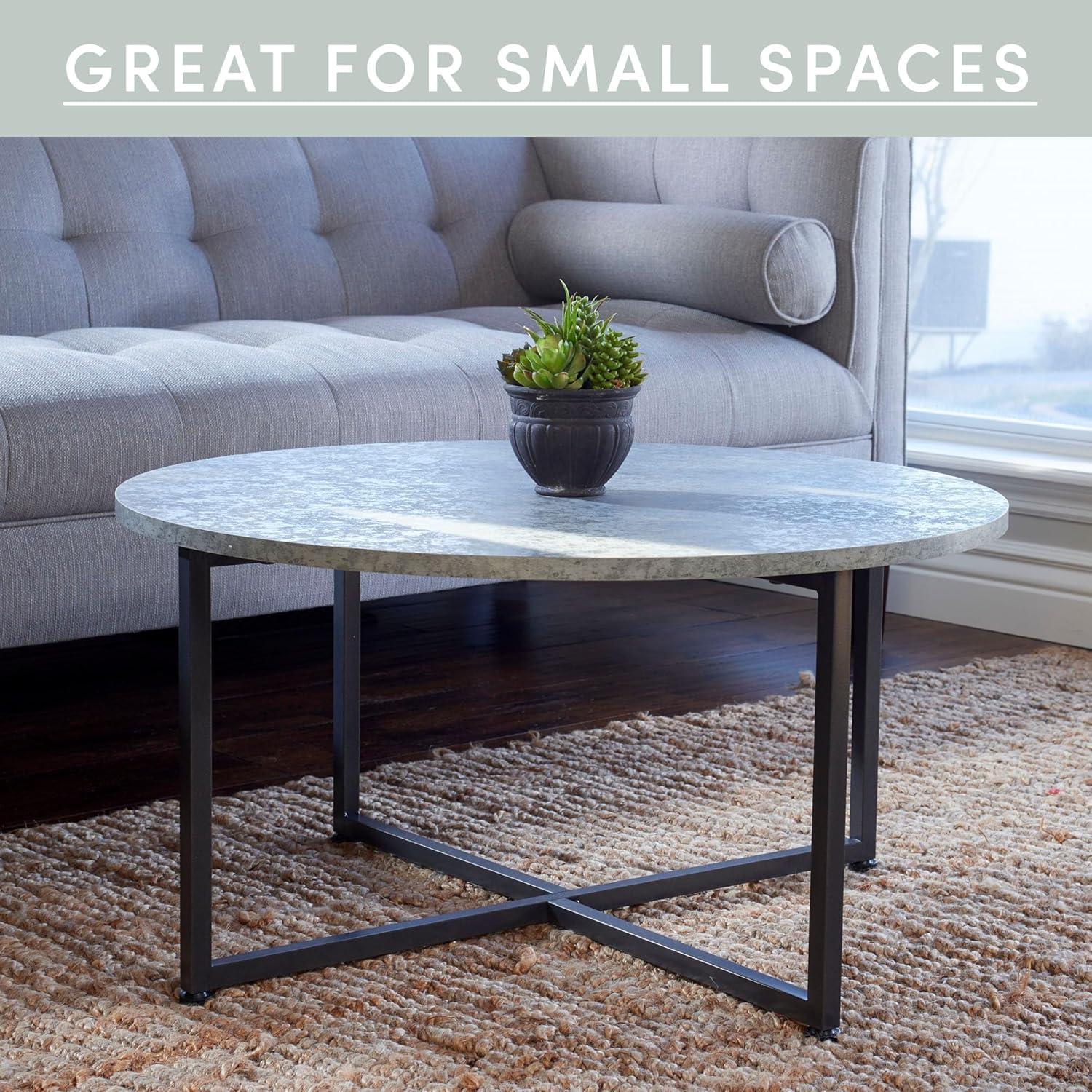 Slate Gray Modern Round Coffee Table with Steel Frame