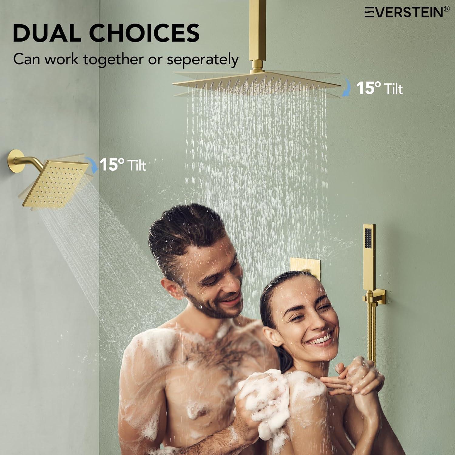 Pressure Balancing Shower Faucet 12" High-Pressure Dual Showerheads with LCD Display
