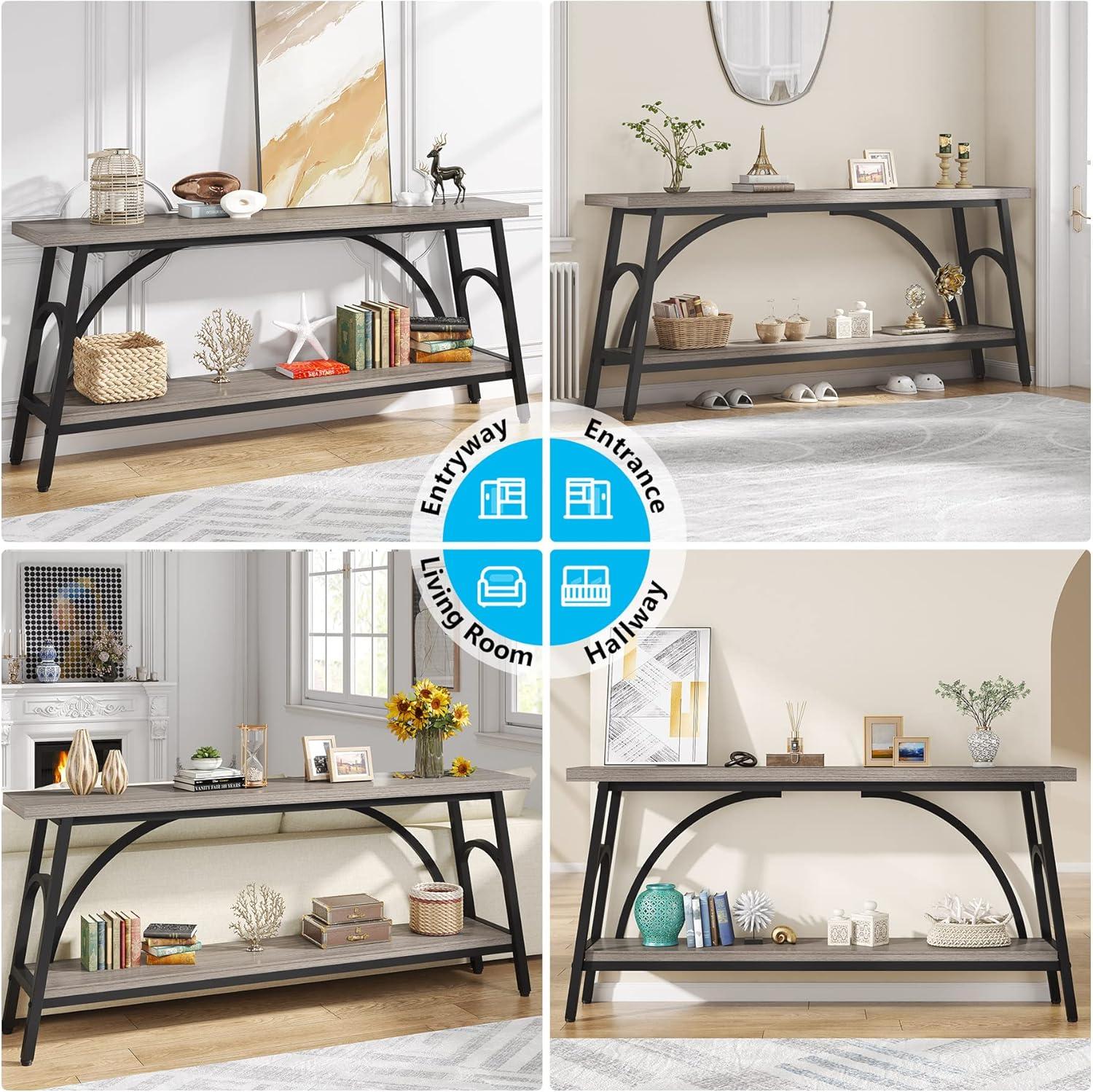 Tribesigns 70.8 inches 2-Tier TV Stand Extra Long Sofa Console Tables, Grey and Black