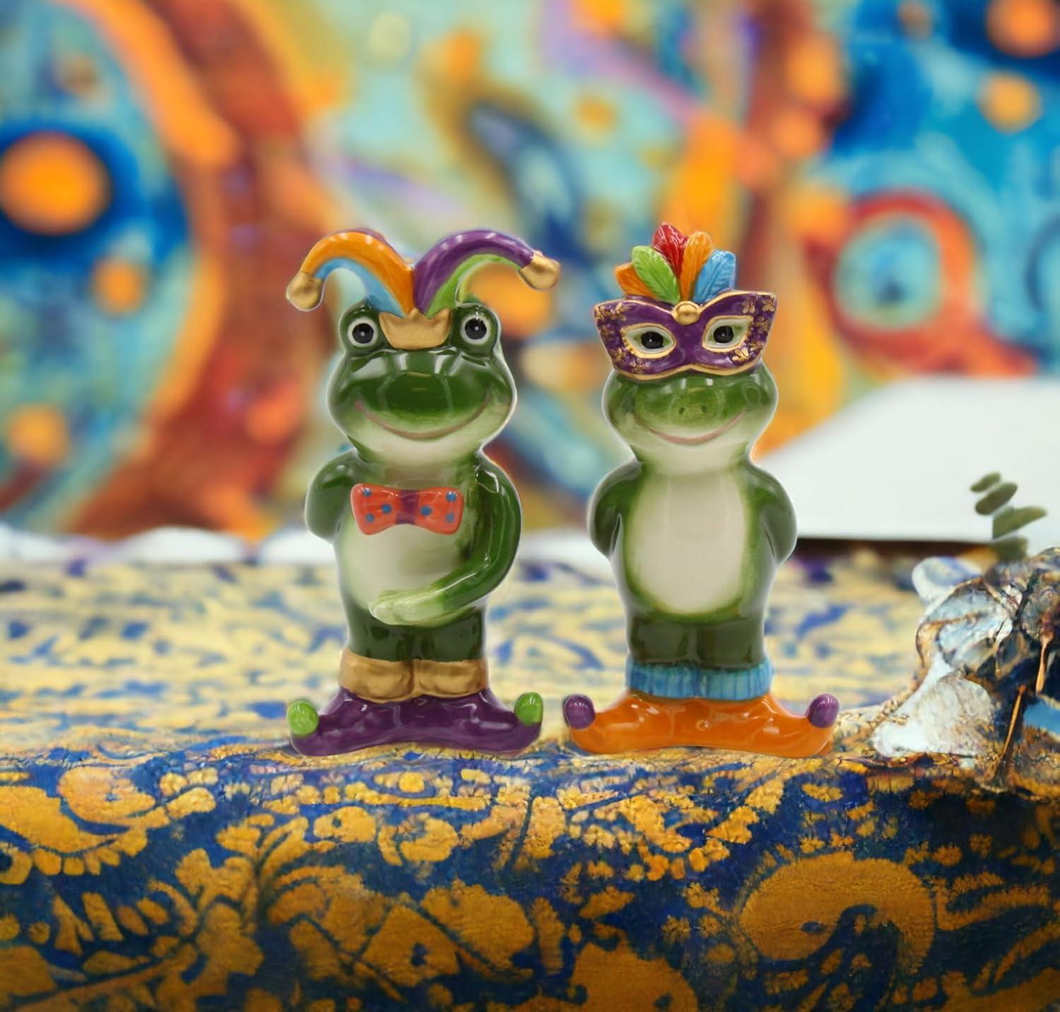 Mardi Gras Ceramic Frog Salt and Pepper Shakers Kitchen Gift Set