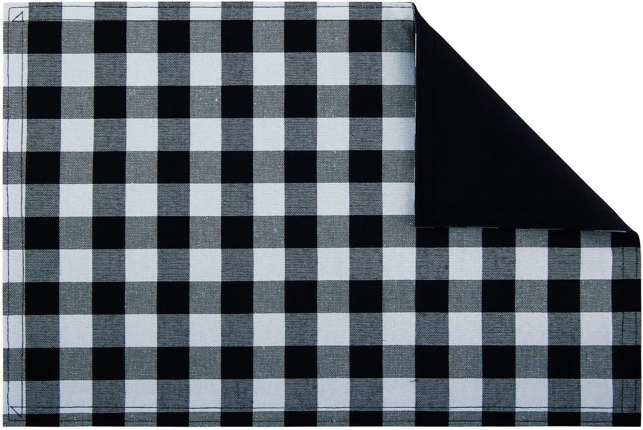 Achim Buffalo Check Polyester, Cotton Reversible Placemat - Black, White - Set of Four